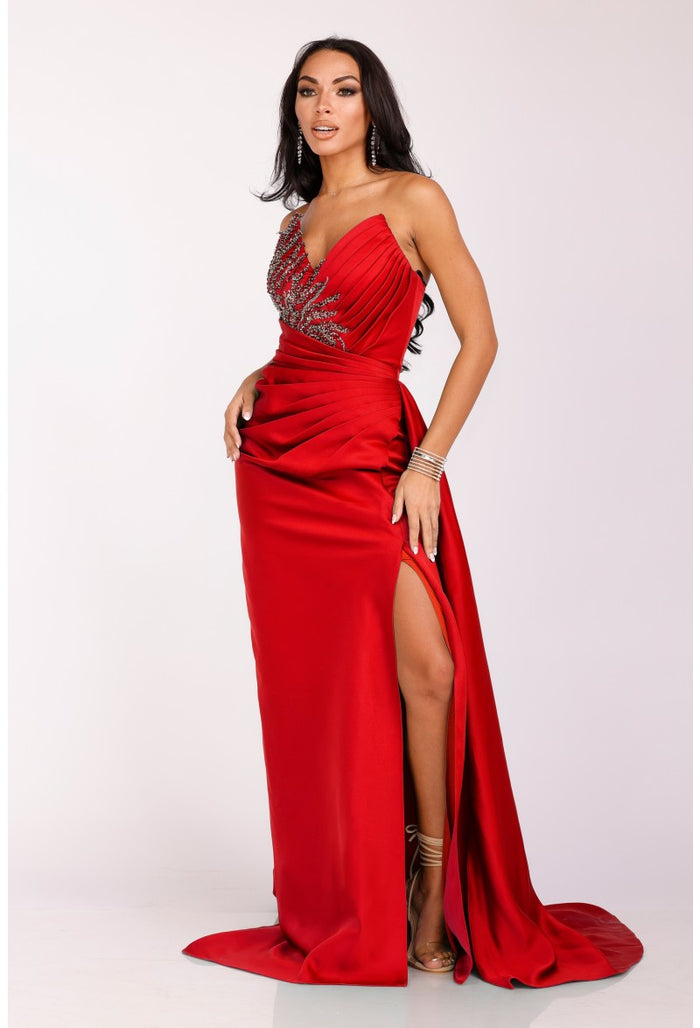 Prom Dresses Long Formal Prom Pleated Bodice Dress Red