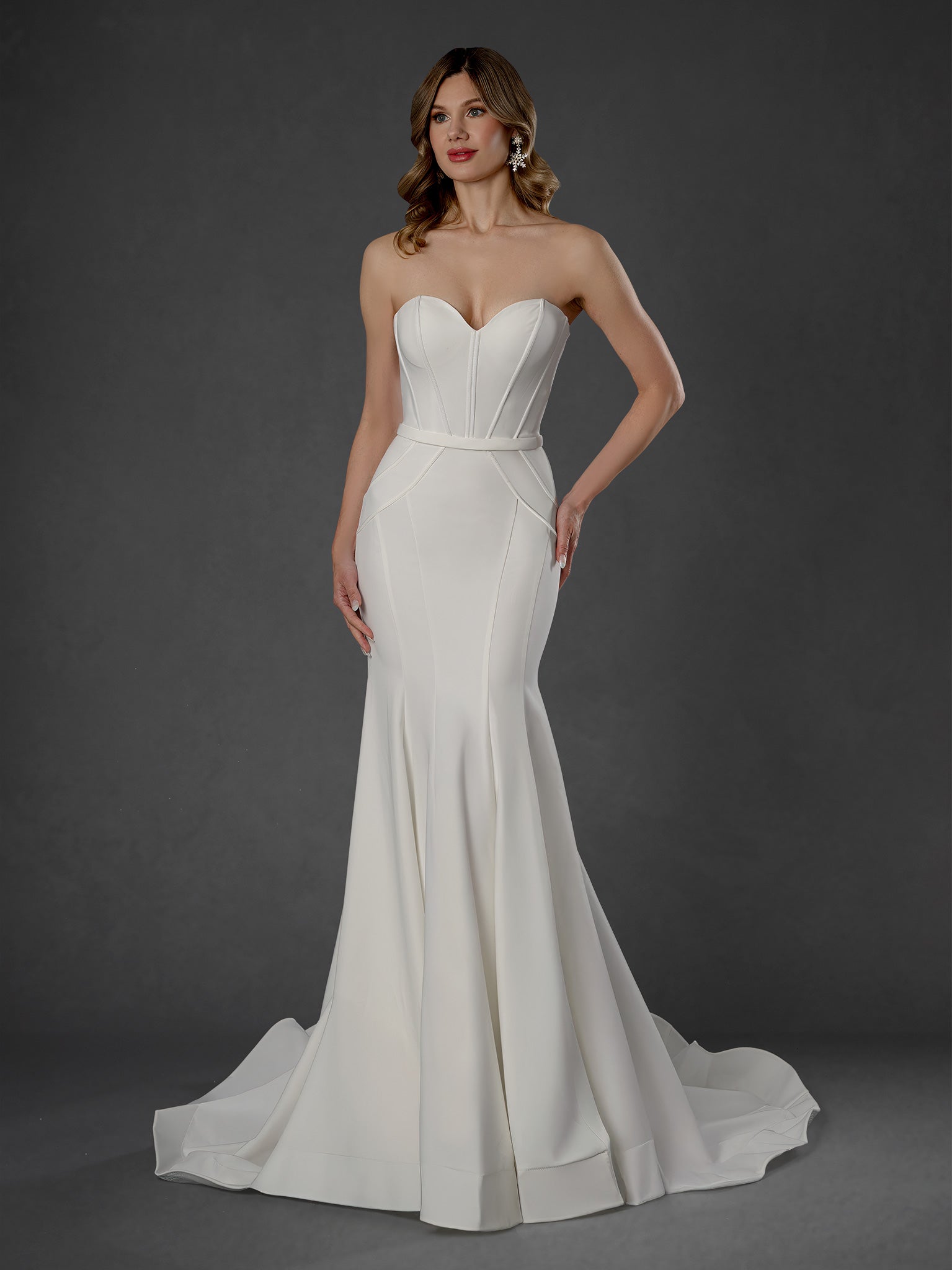 Wedding Dresses Long Corset Fitted Bridal Wedding Dress Stella Couture 25852 Off White
