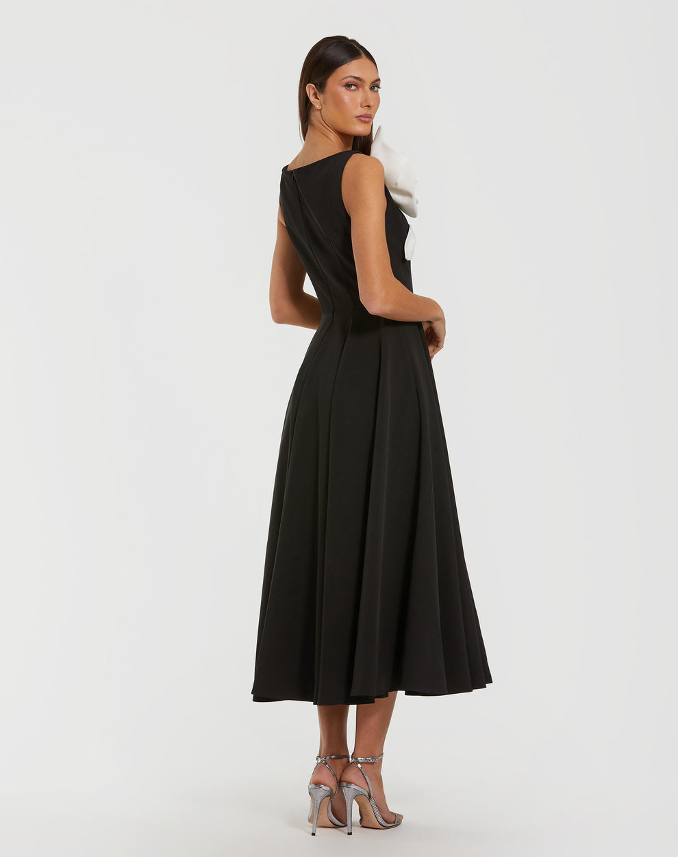 Cocktail Dresses 3D Floral Applique Midi A Line Cocktail Dress Mac Duggal 2329 Black Ivory