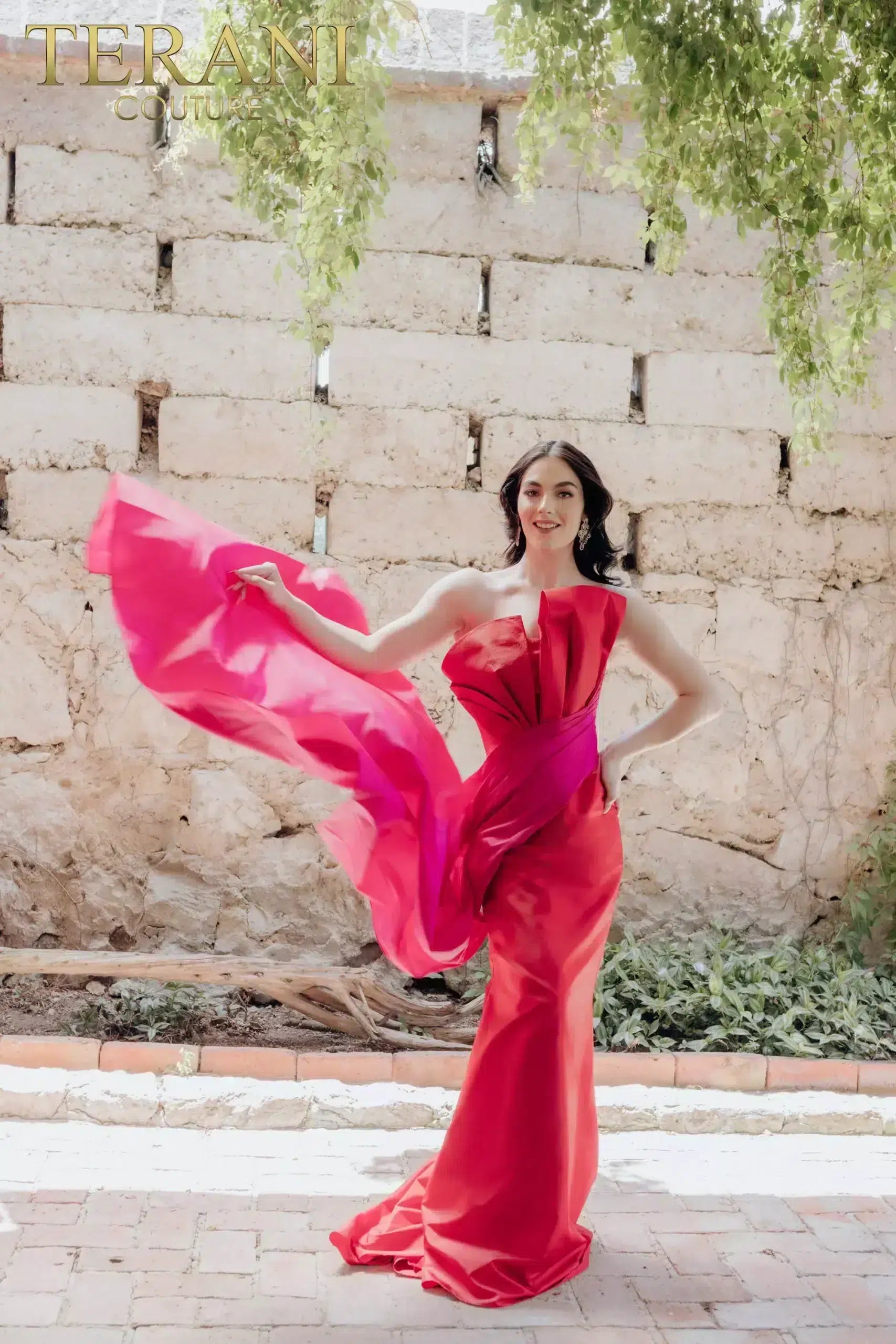 Formal Dresses Long Formal Prom Two Tone Dress Red Fuchsia