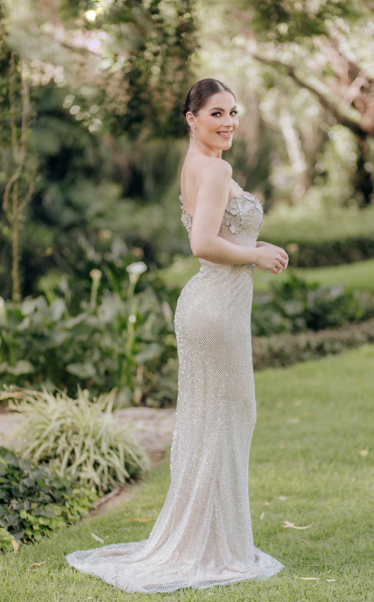 Prom Dresses Long Mermaid Formal Prom 3D Floral Dress Silver Nude
