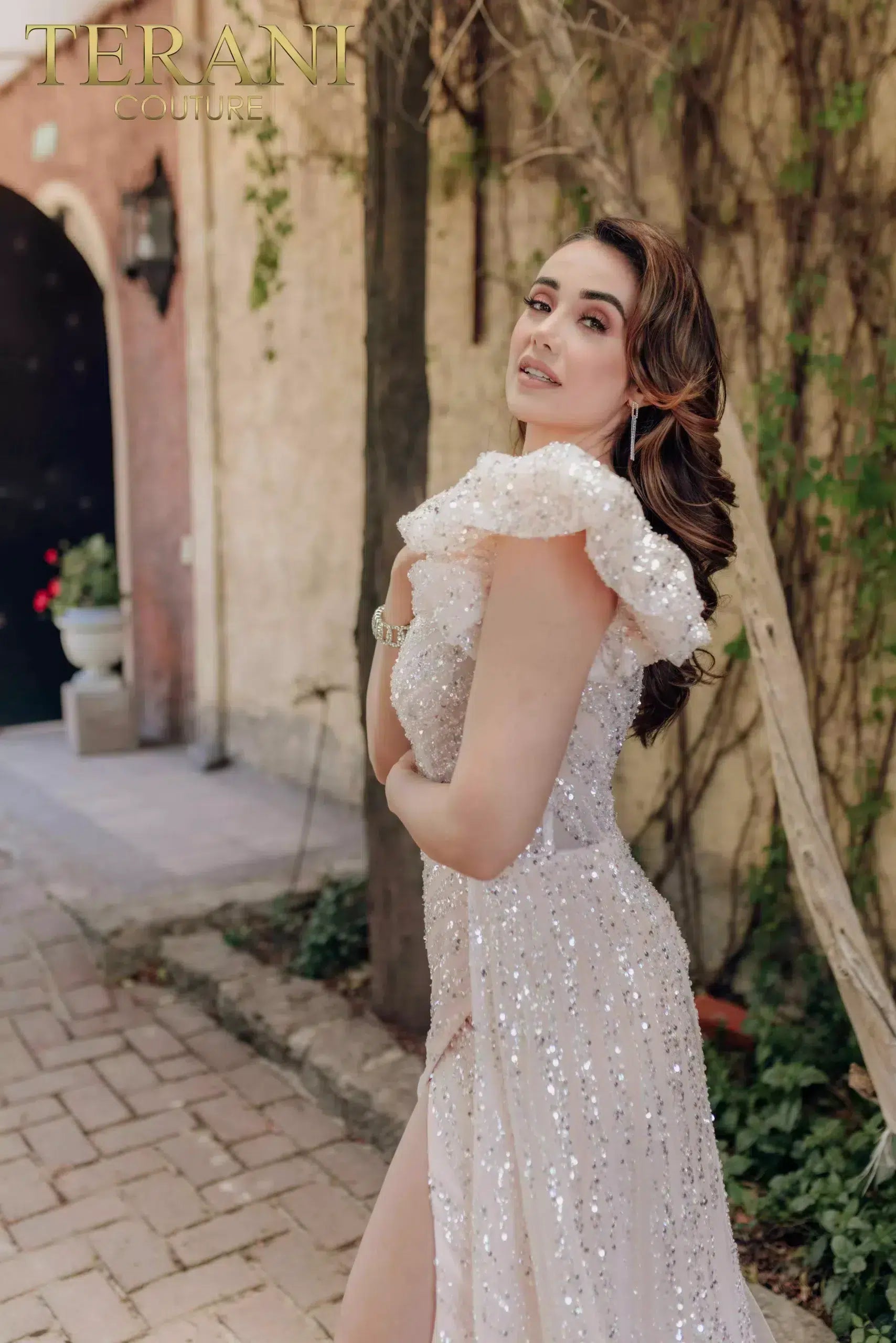 Formal Dresses Long Formal Prom Sequin Ruffle Dress Cream