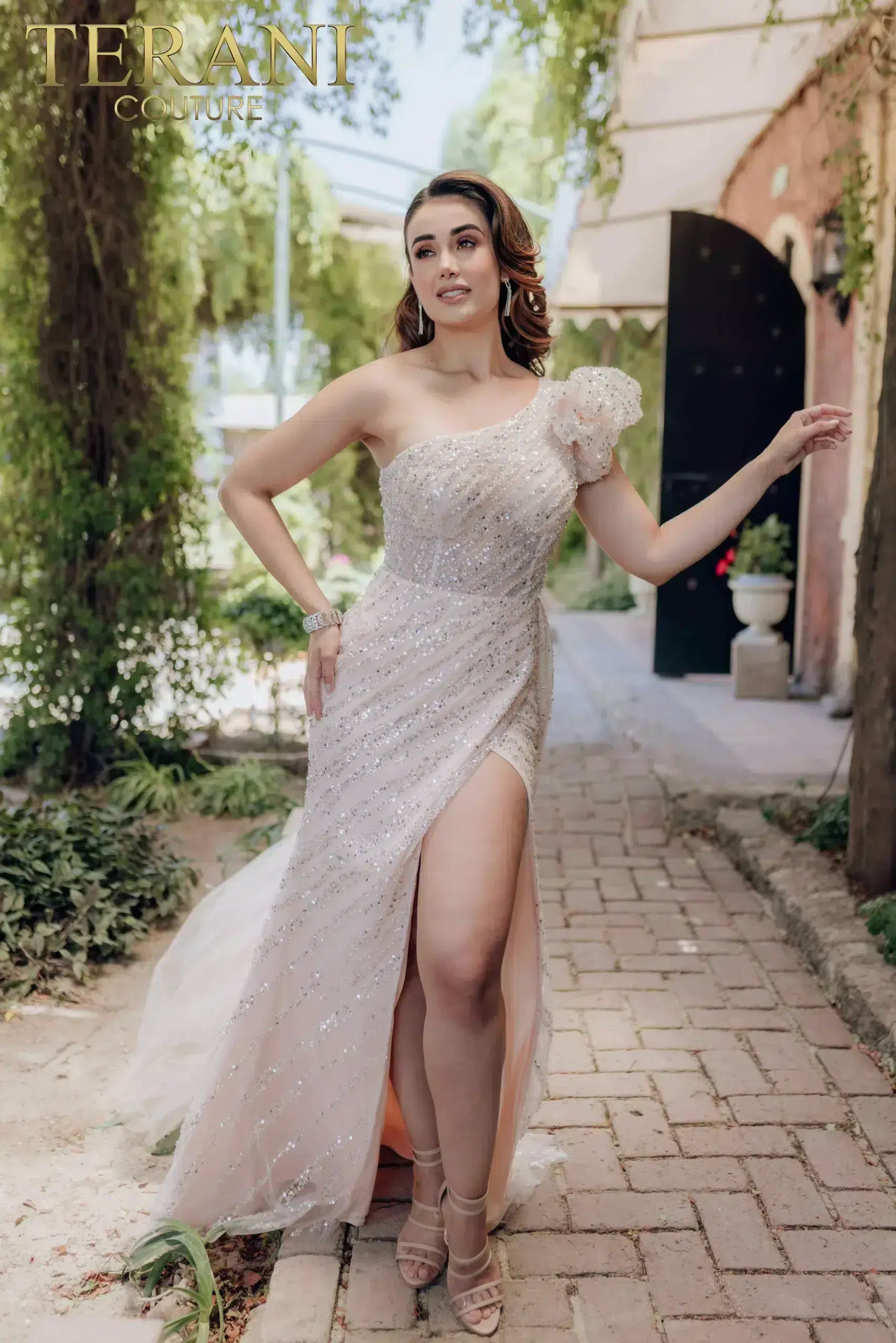 Formal Dresses Long Formal Prom Sequin Ruffle Dress Cream