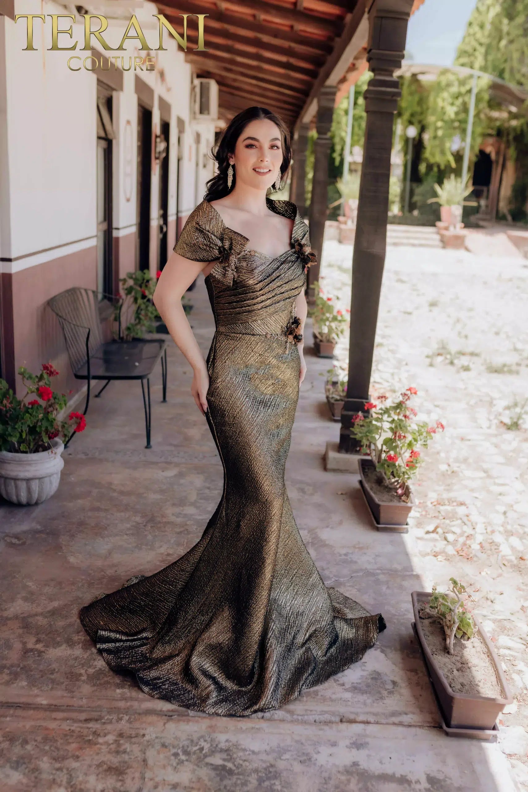 Formal Dresses Long Formal Prom Bow Pleated Bodice Dress Copper