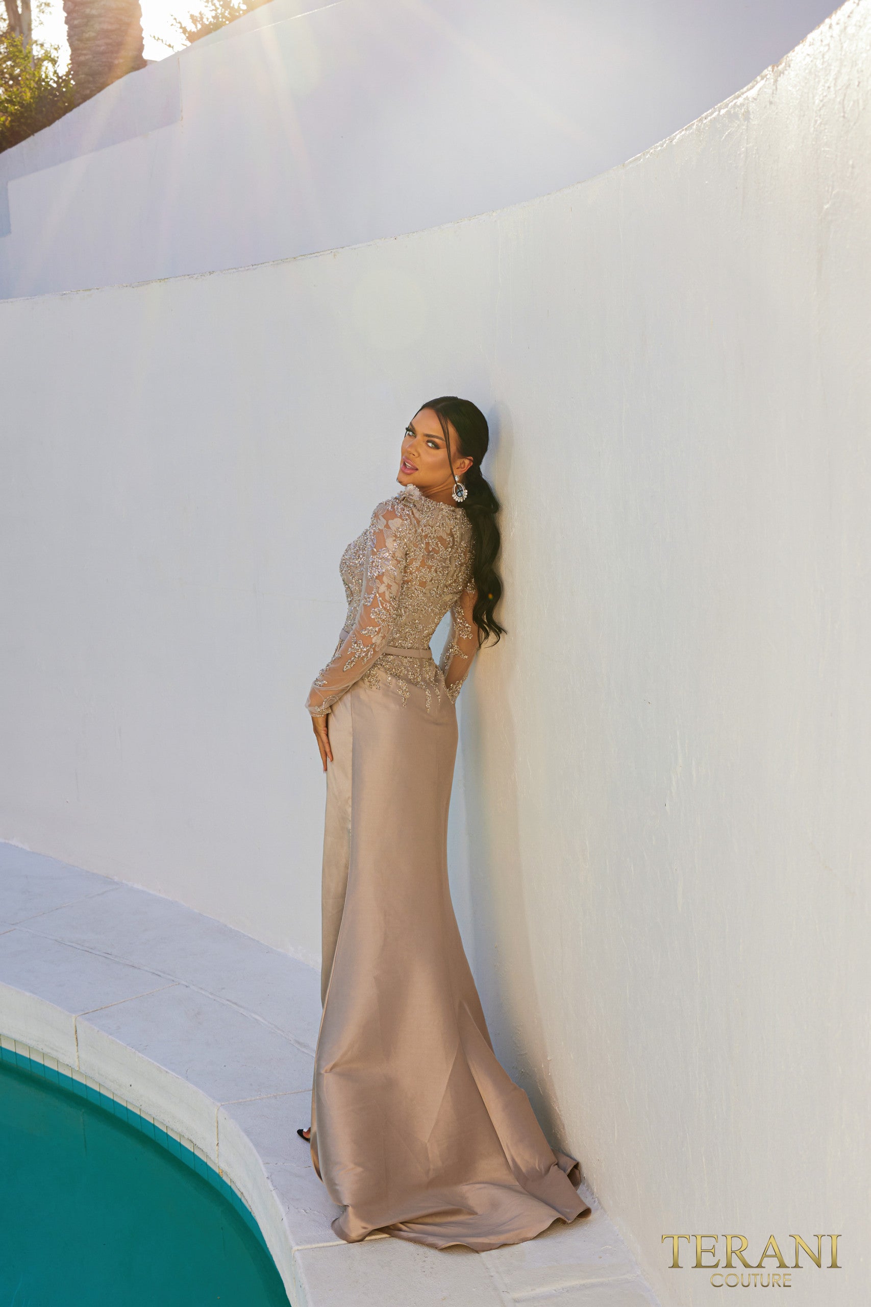 Mother of the Bride Dresses Long Sleeve Mother of the Bride Beaded Dress Taupe