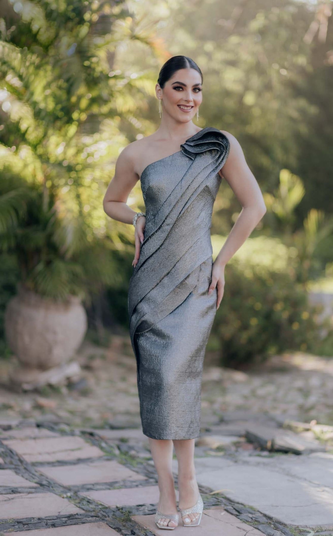 Cocktail Dresses Short Cocktail Tea Length Metallic Dress Dark Silver