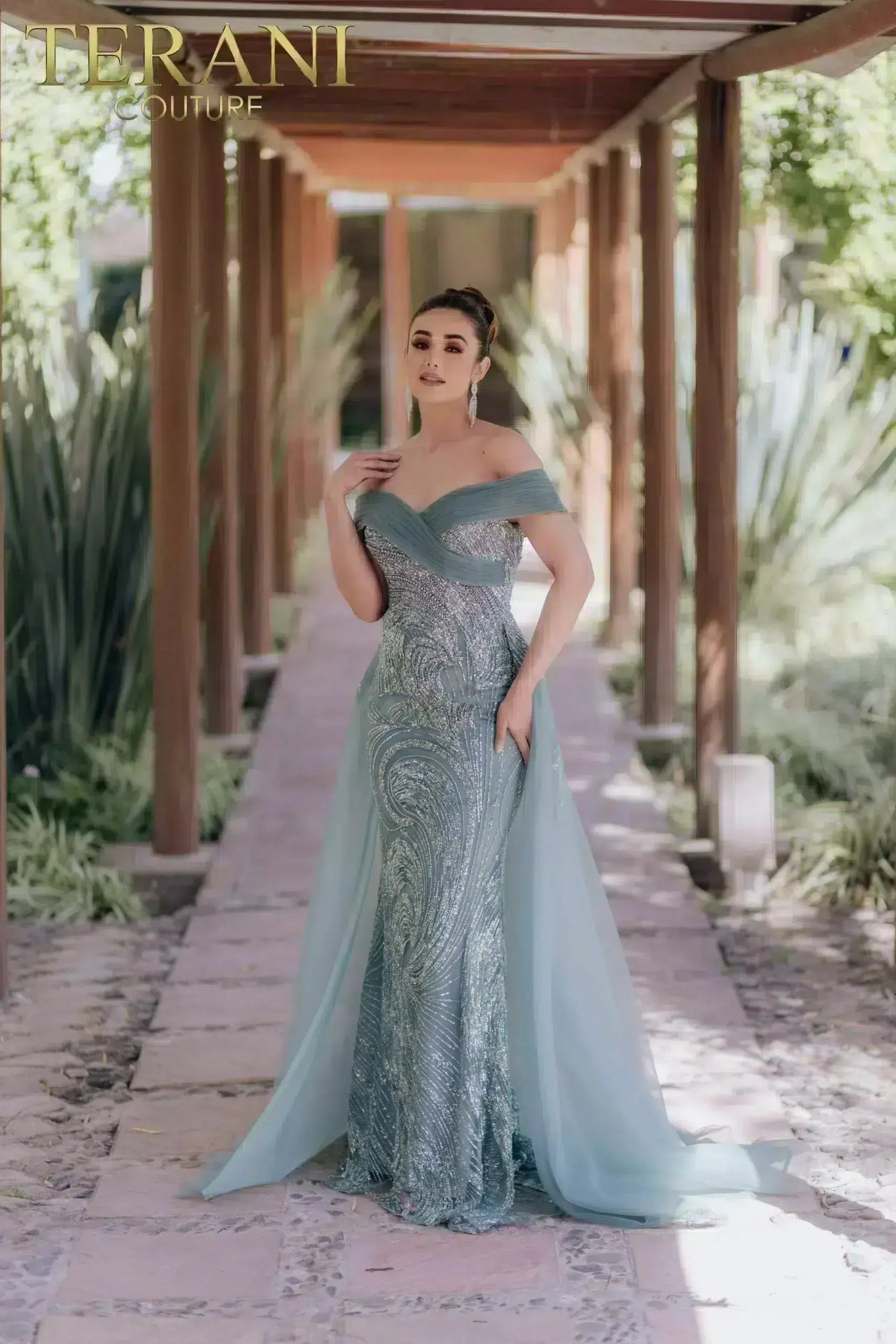 Formal Dresses Long Beaded Formal Prom Overskirt Dress Sage