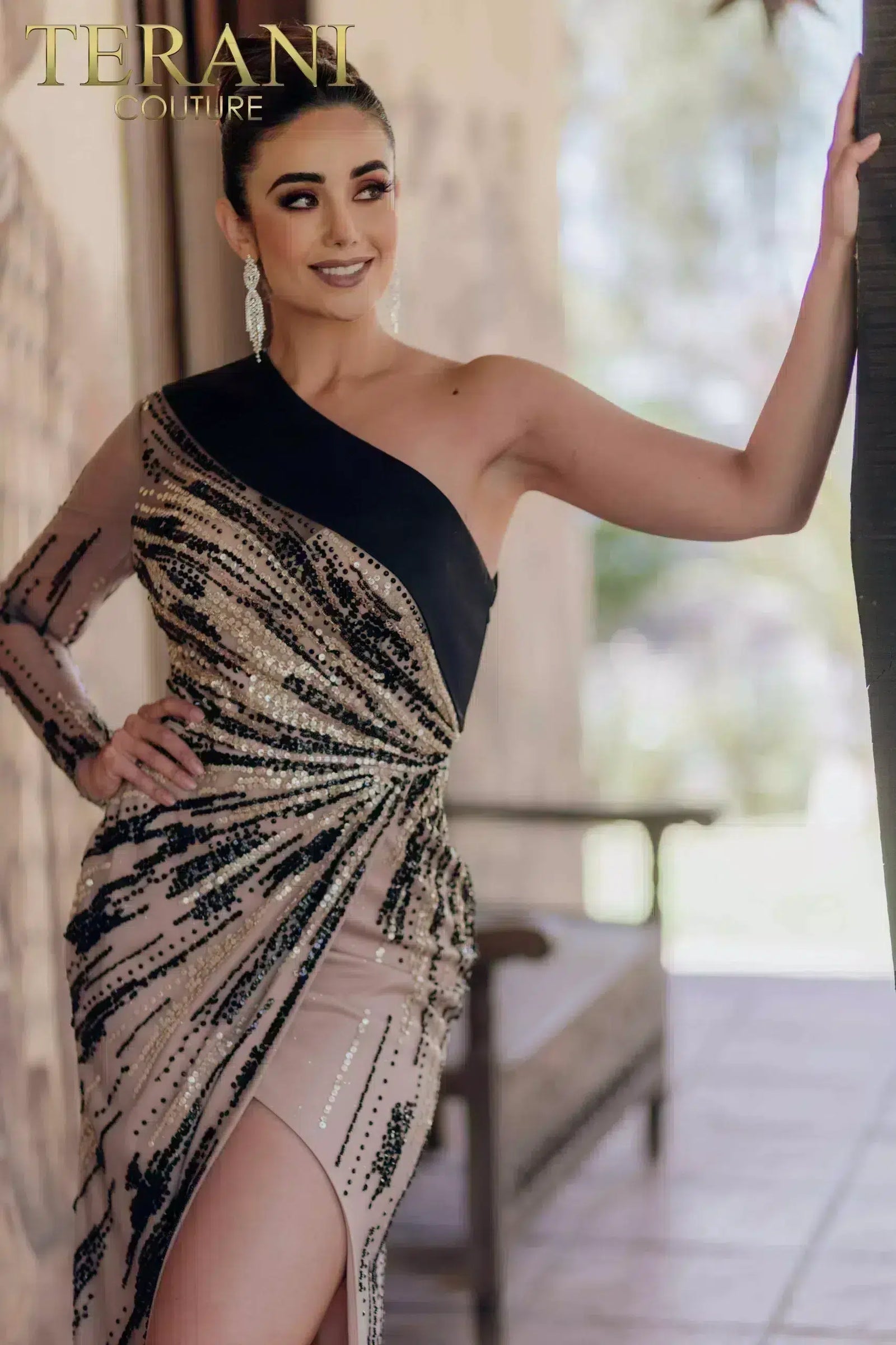 One-Shoulder Floor-Length Sequin Evening Mermaid Terani Couture 232GL1410