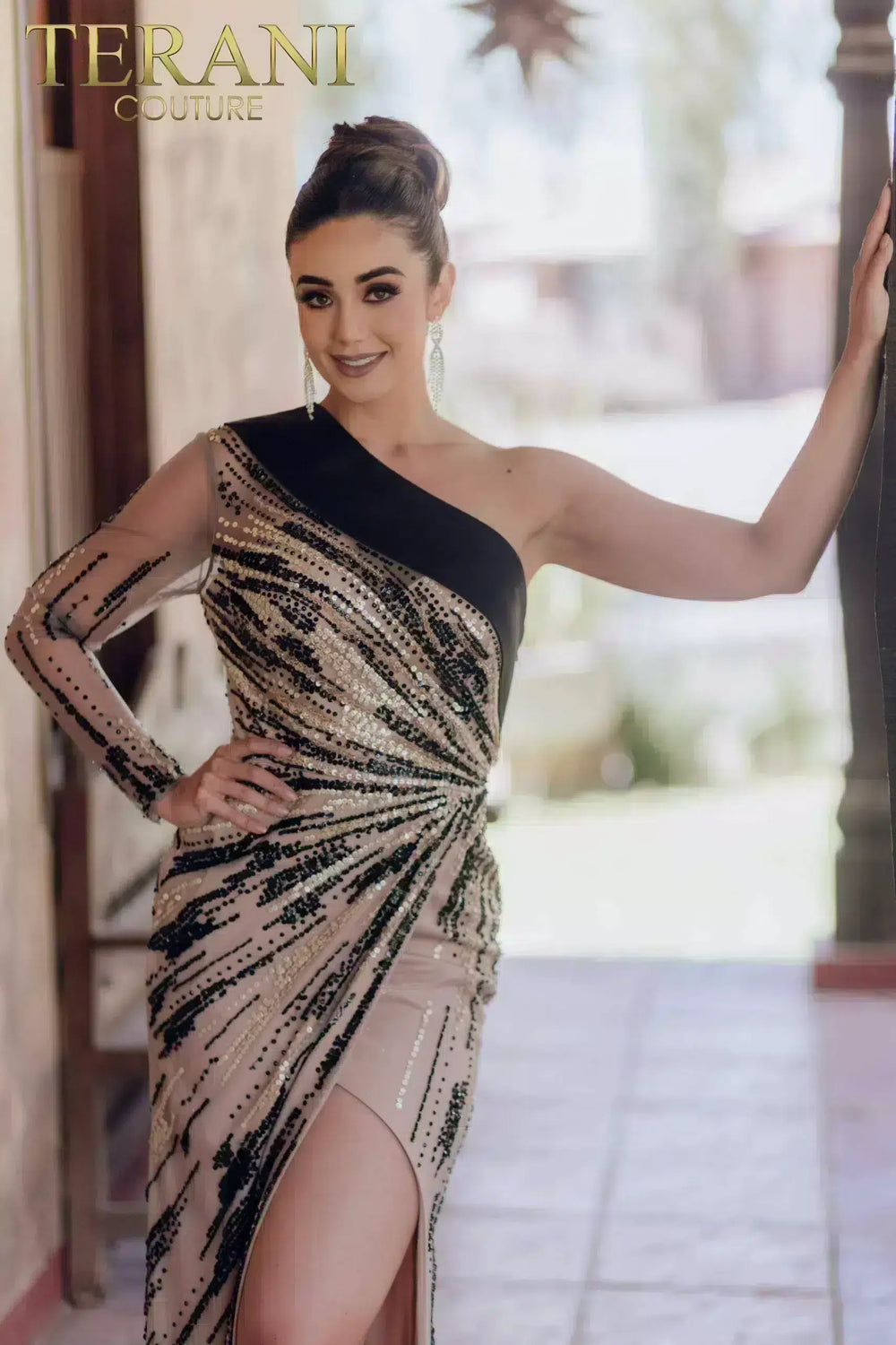 One-Shoulder Floor-Length Sequin Evening Mermaid Terani Couture 232GL1410