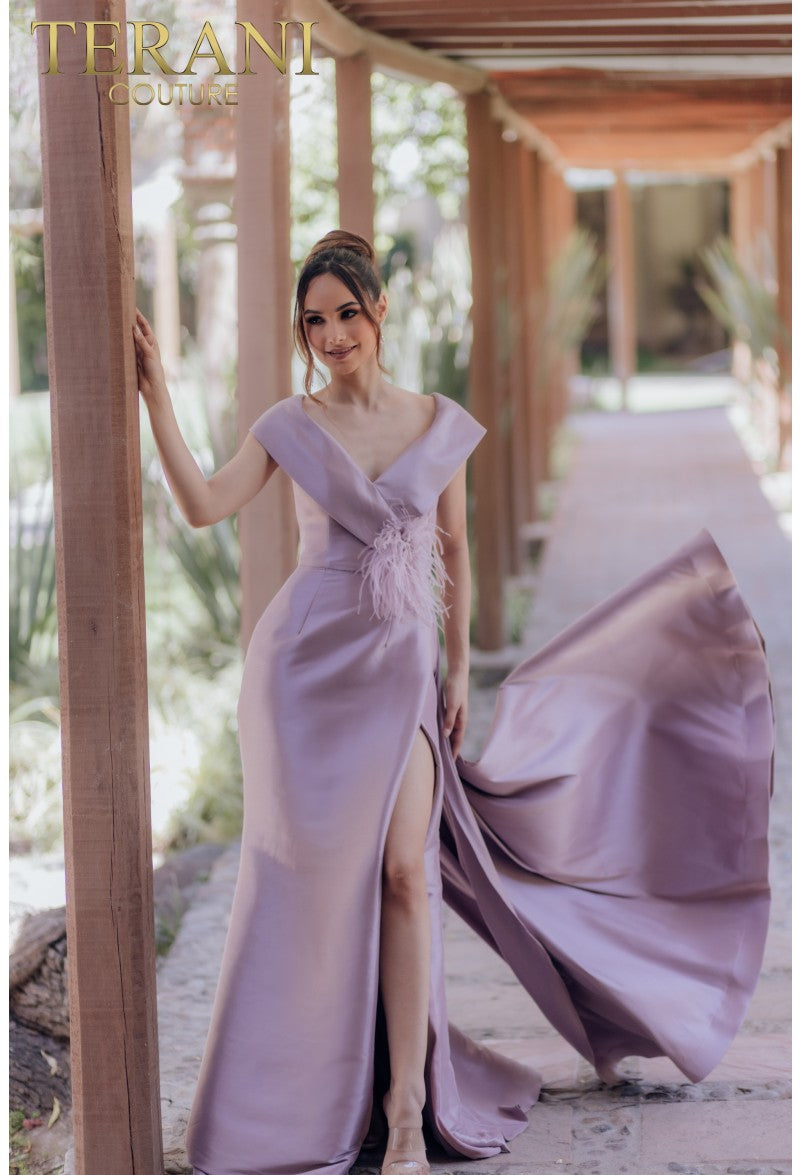 Formal Dresses Long Formal Prom Overskirt Feather Dress Mauve