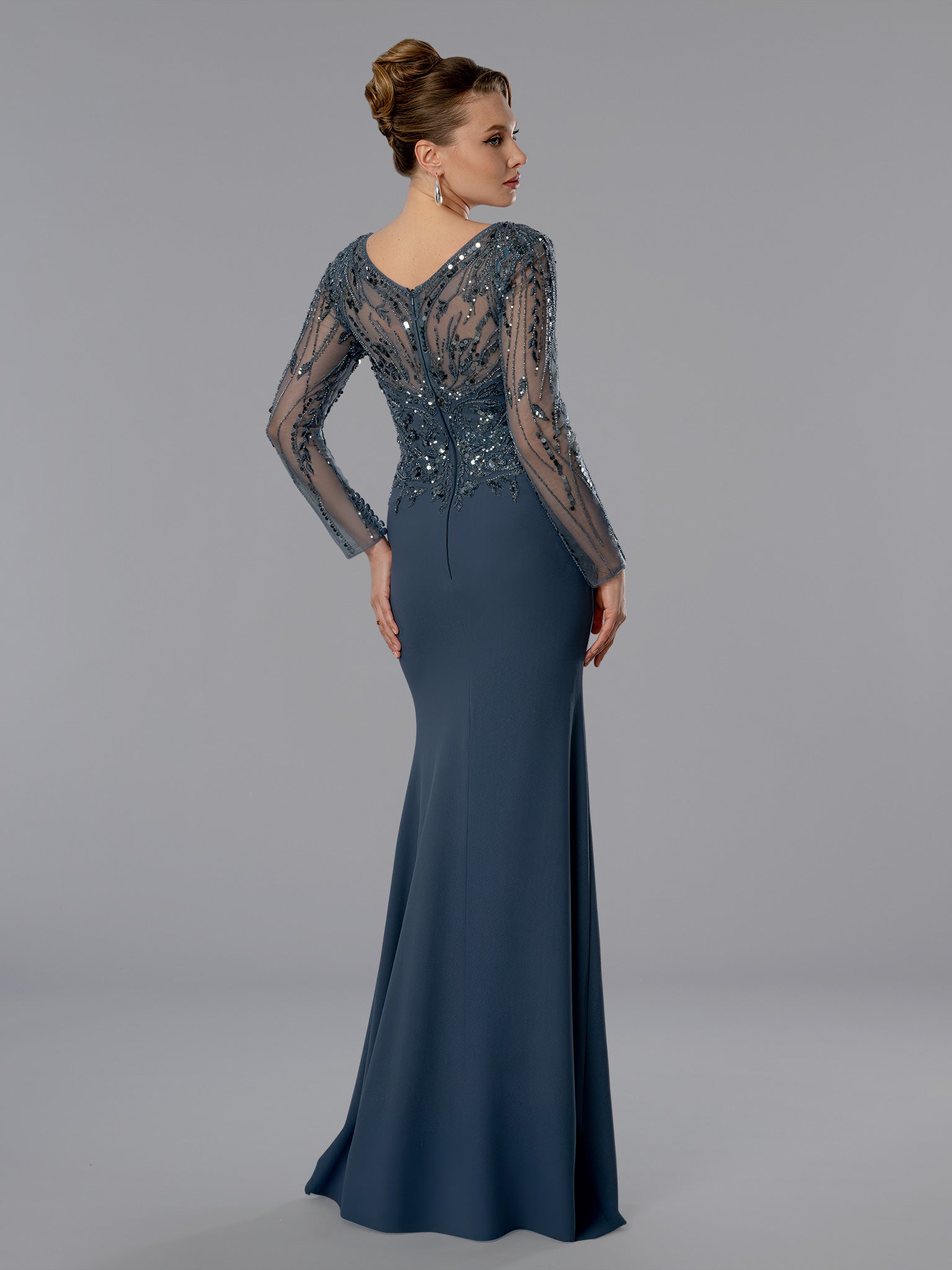 Mother of the Bride Dresses Long Sleeve Beaded Formal Long Mother of the Bride Dress Stella Couture 25371 Charcoal