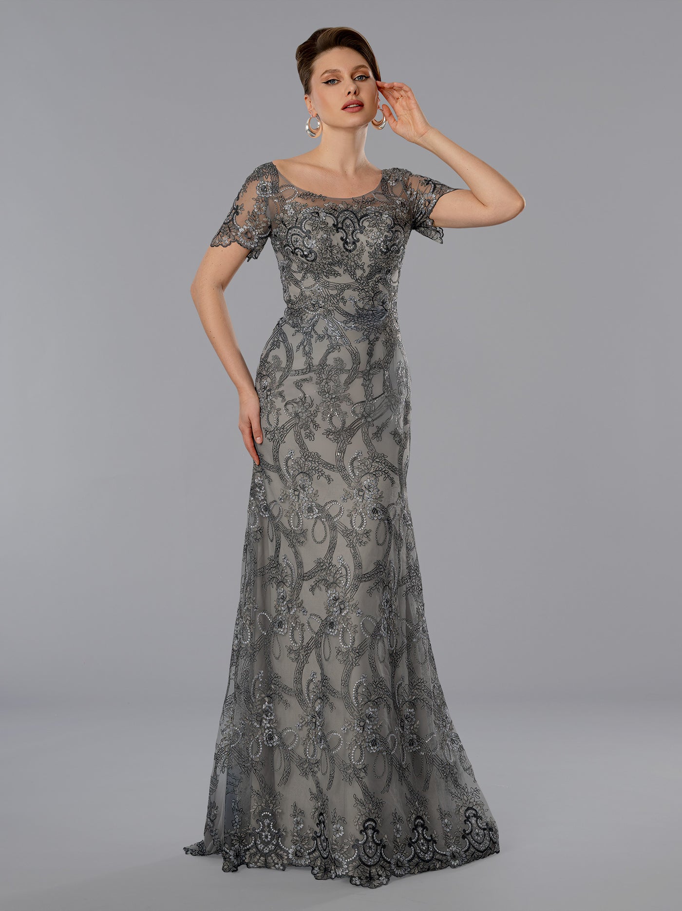 Mother of the Bride Dresses Beaded Formal Floral Long Mother of the Bride Dress Stella Couture 25369 Gray