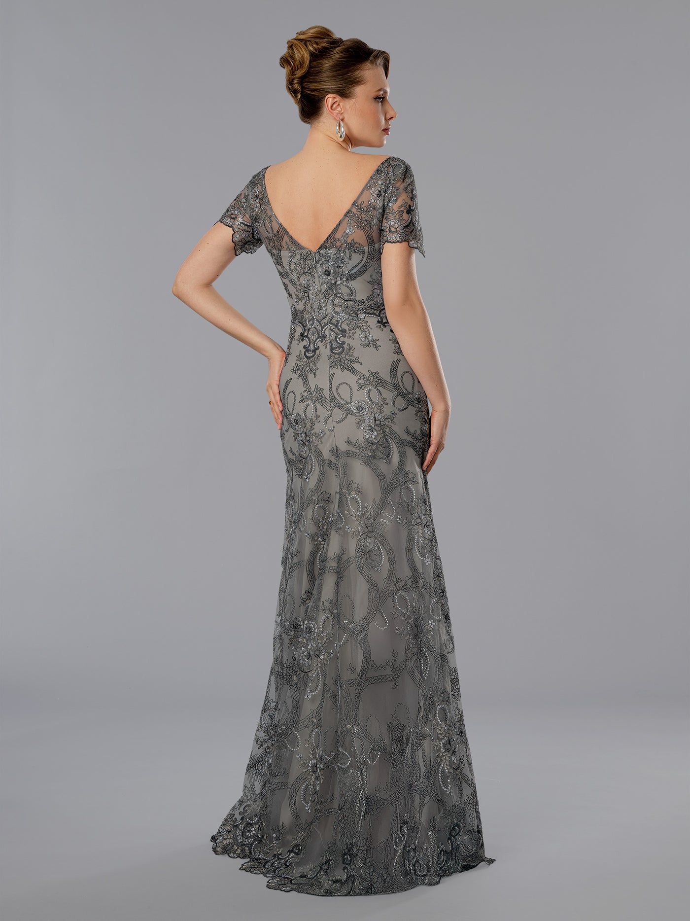 Mother of the Bride Dresses Beaded Formal Floral Long Mother of the Bride Dress Stella Couture 25369 Gray