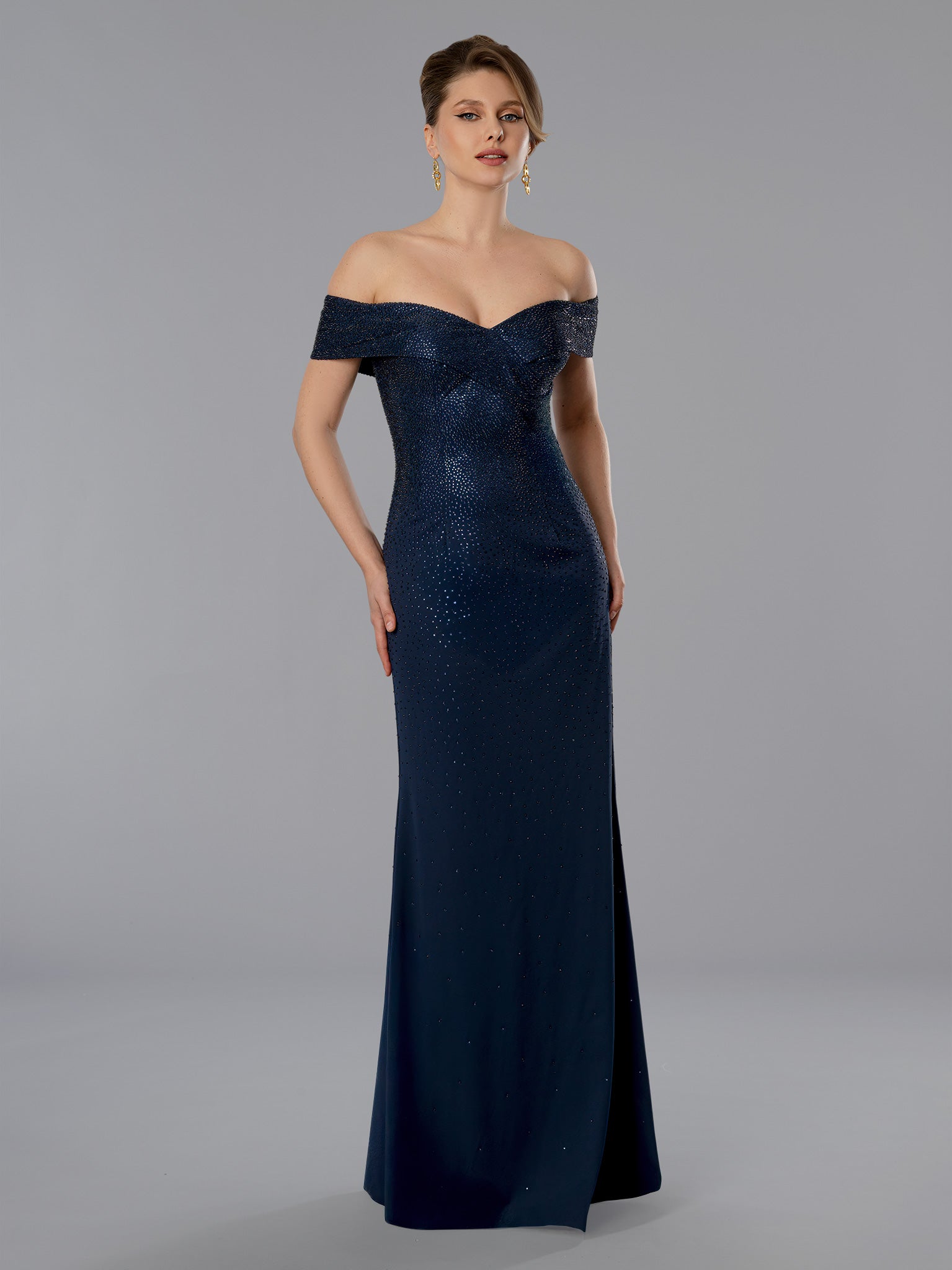 Prom Dresses Glitter Long Formal Prom Dress Stella Couture 25357 Navy
