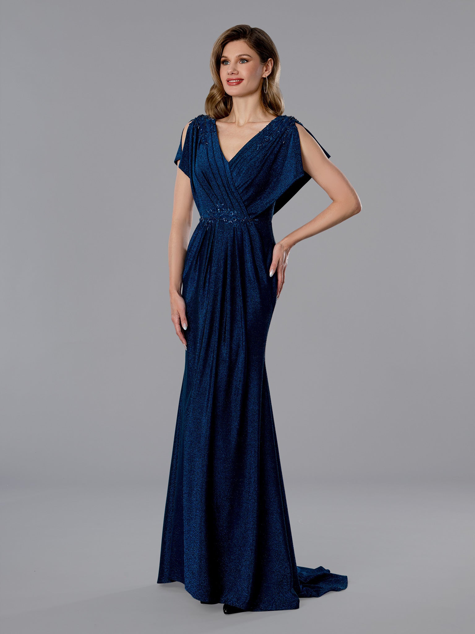 Formal Dresses Long Pleated Glitter Formal Dress Stella Couture 25350 Blue