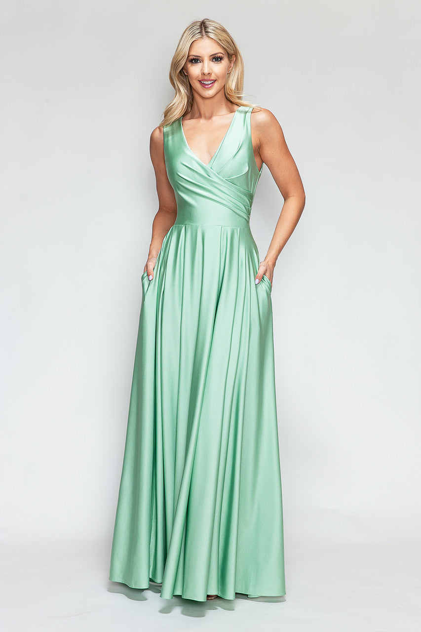 Prom Dresses Formal Pleated Long Evening Prom Dress Lenovia 5242 Sage