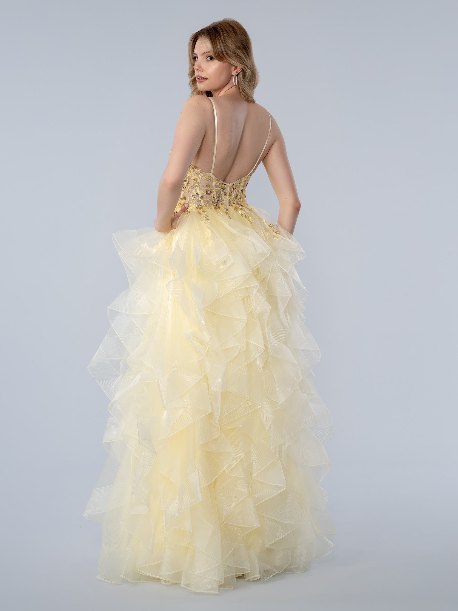 Prom Dresses Long Formal Beaded Ball Gown Prom Dress Yellow