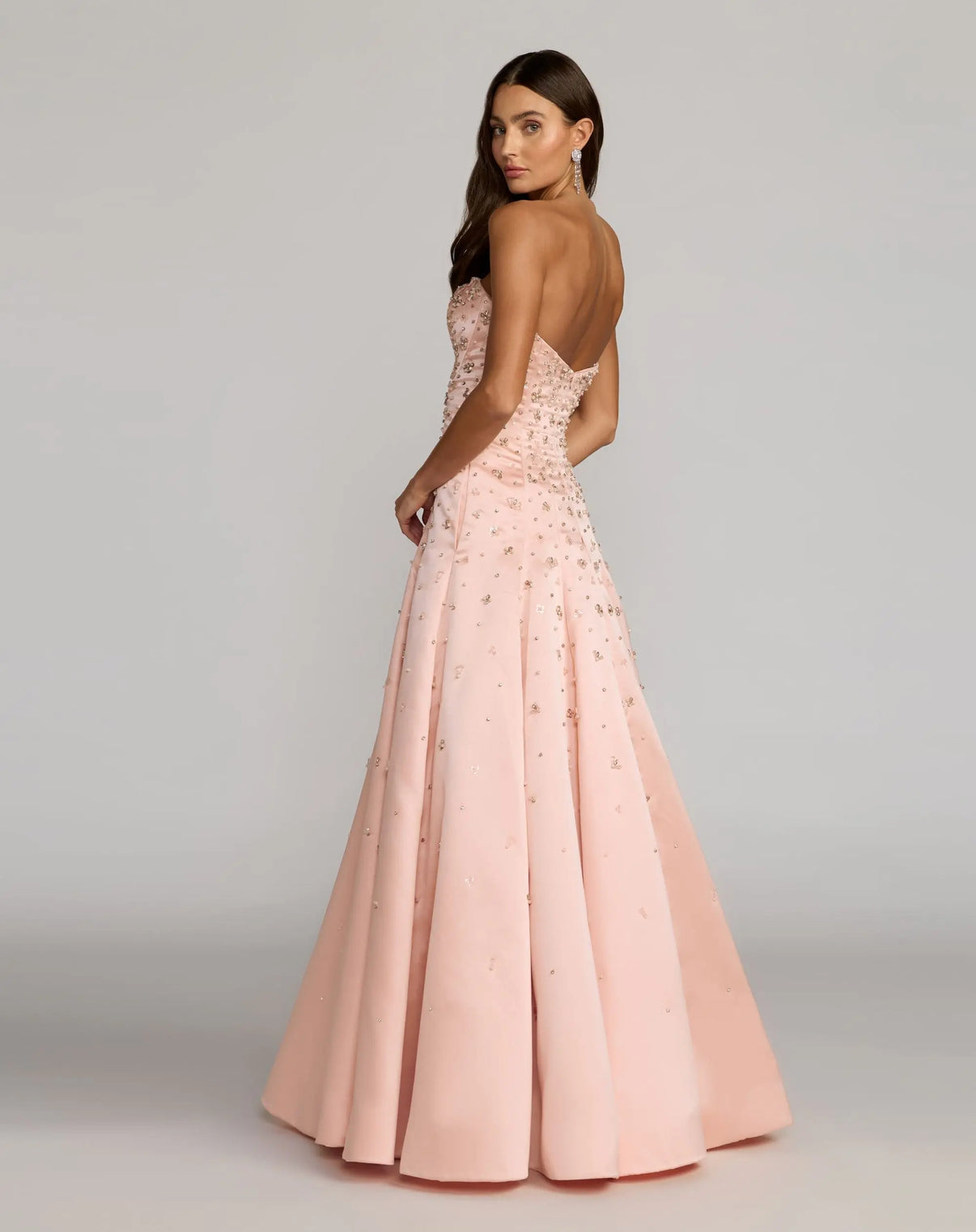 Strapless Long Embellished Prom Gown by Mac Duggal 2358 in Peach