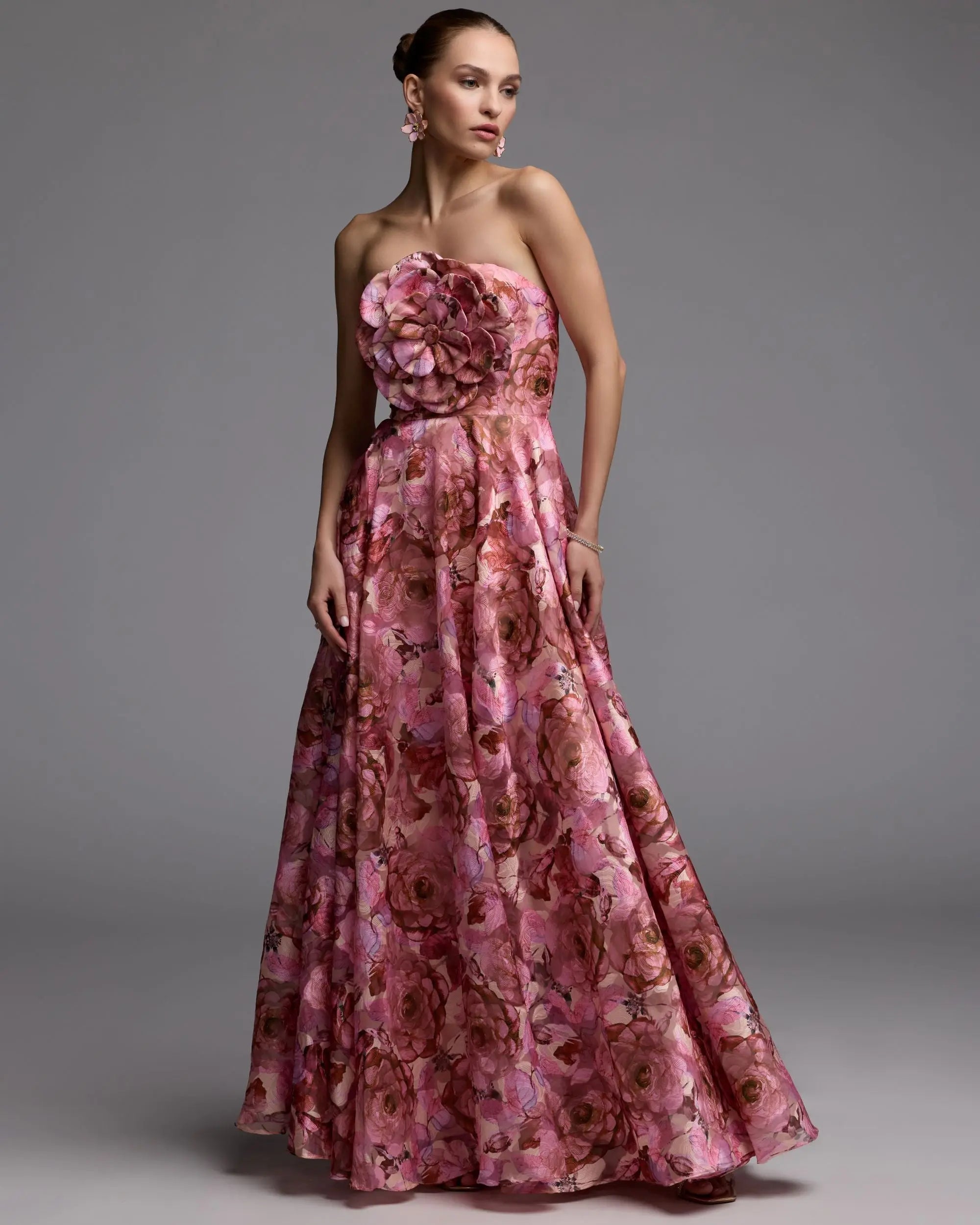 Strapless Curved Neck Floor-Length Satin Evening Gown A-Line Mac Duggal 2360