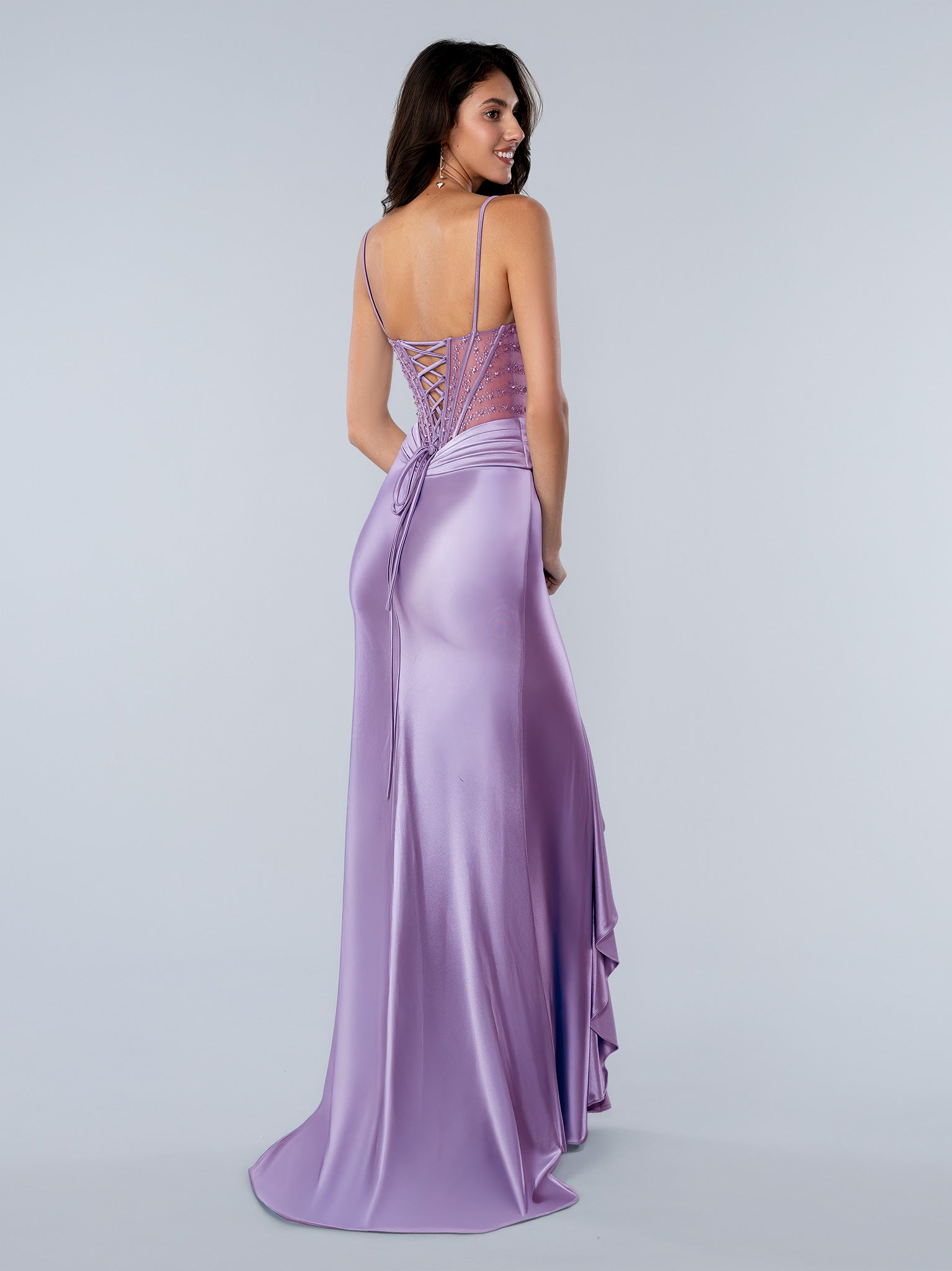 Prom Dresses Beaded Fitted Long Formal Corset Prom Dress Lilac