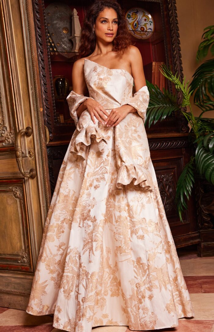 Formal Dresses Long A Line Pleated Formal Dress Gold