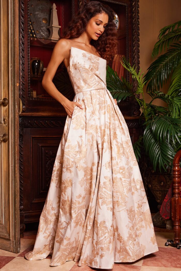 Formal Dresses Long A Line Pleated Formal Dress Gold
