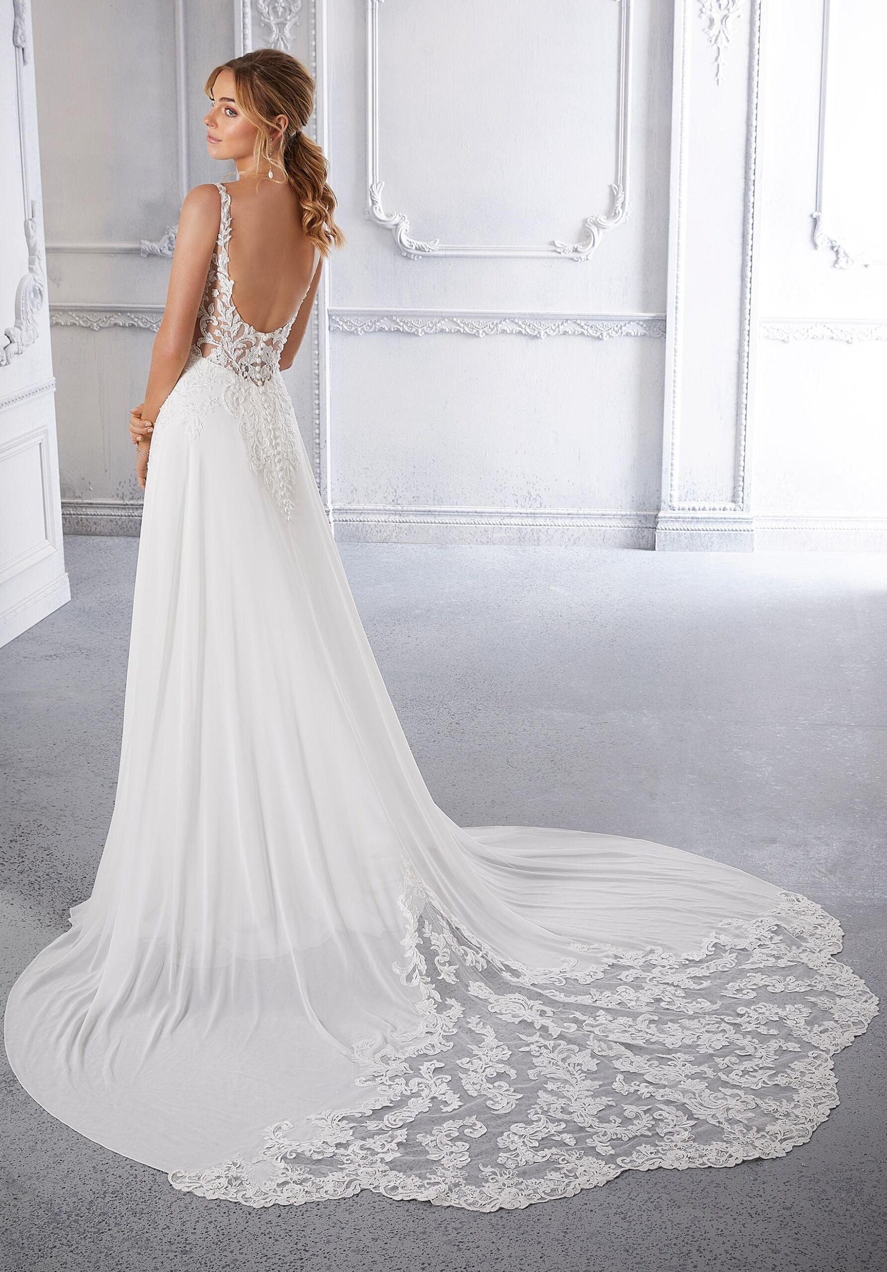 Wedding Dresses Bridal A Line Long Beaded Wedding Dress MGNY Madeline Gardner New York 2367 Ivory/Honey