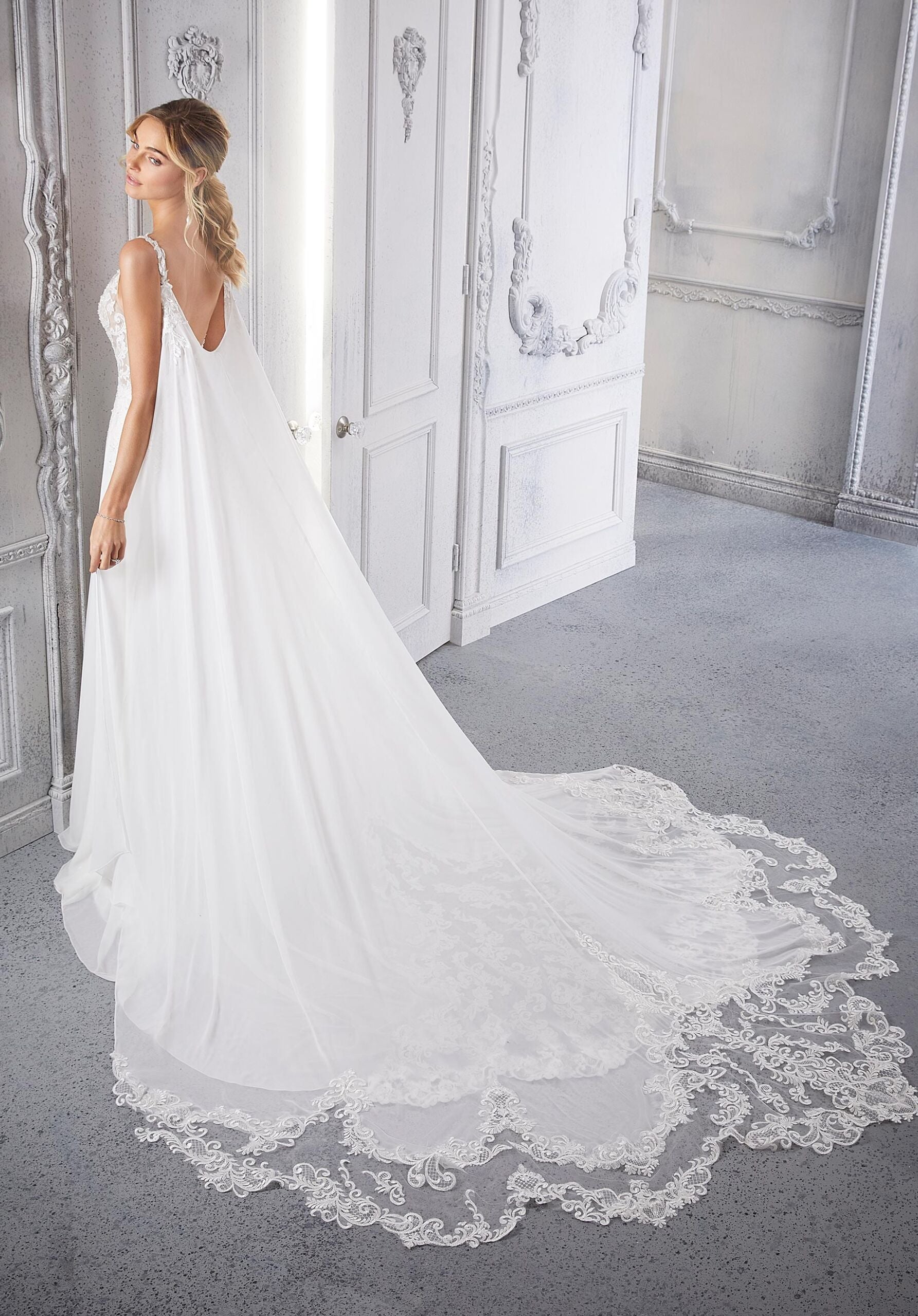Wedding Dresses Bridal A Line Long Beaded Wedding Dress MGNY Madeline Gardner New York 2367 Ivory/Honey
