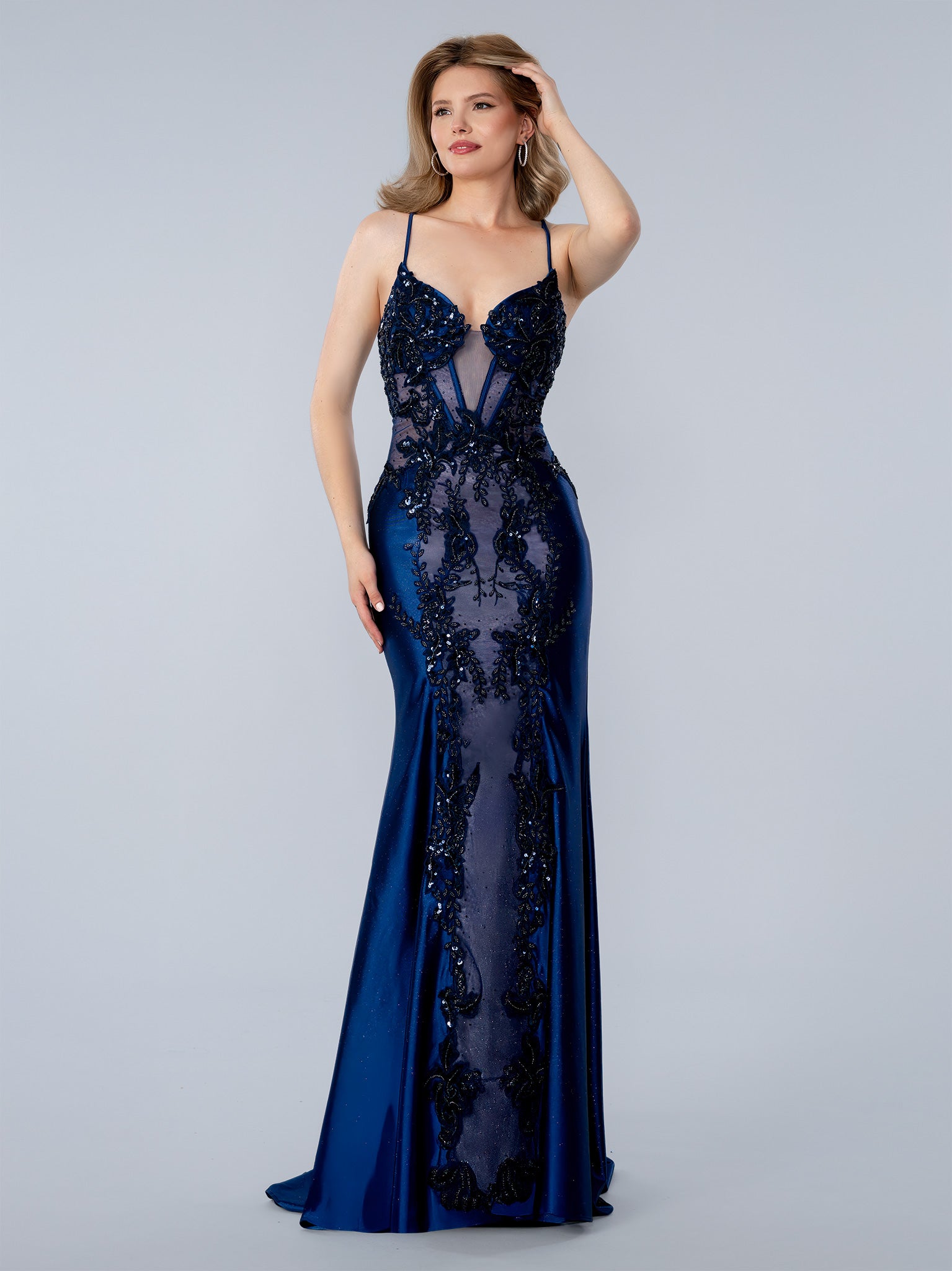 Prom Dresses Long Formal Lace Applique Prom Dress Navy
