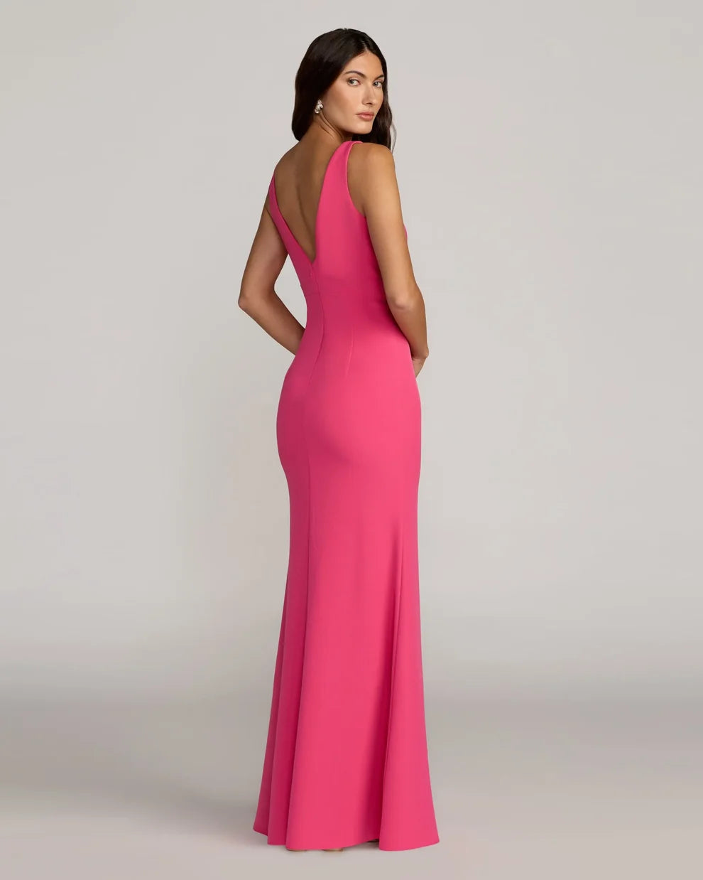 V-Neck Floor-Length Crepe Formal Dress by Mac Duggal 992371P in Hot Pink