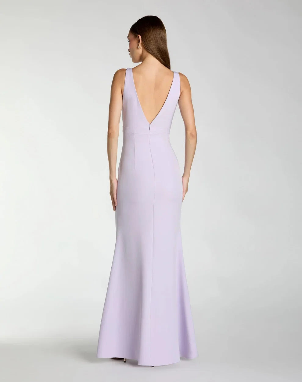 V-Neck Floor-Length Crepe Formal Dress by Mac Duggal 992371P in Lilac