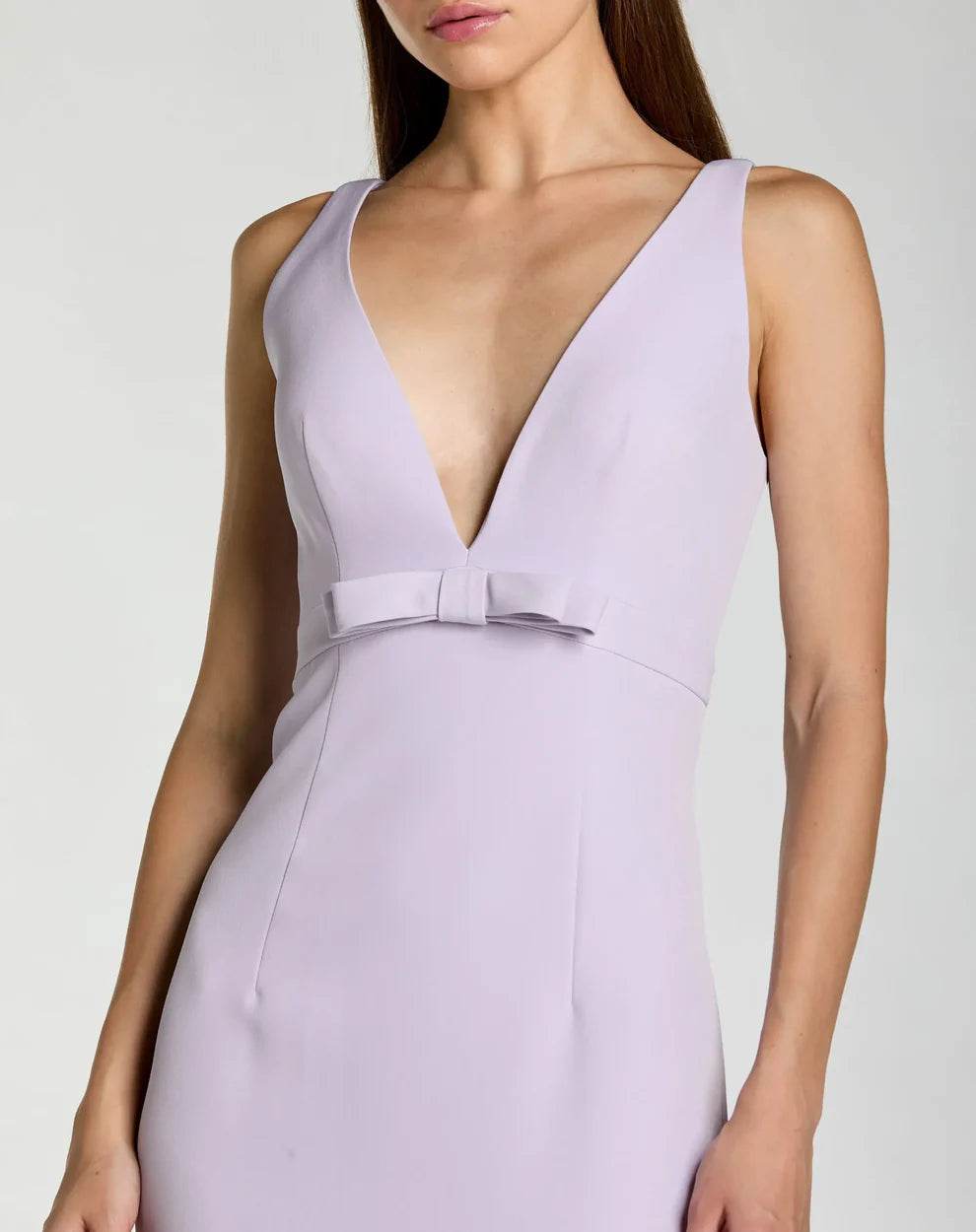 V-Neck Floor-Length Crepe Formal Dress by Mac Duggal 992371P in Lilac