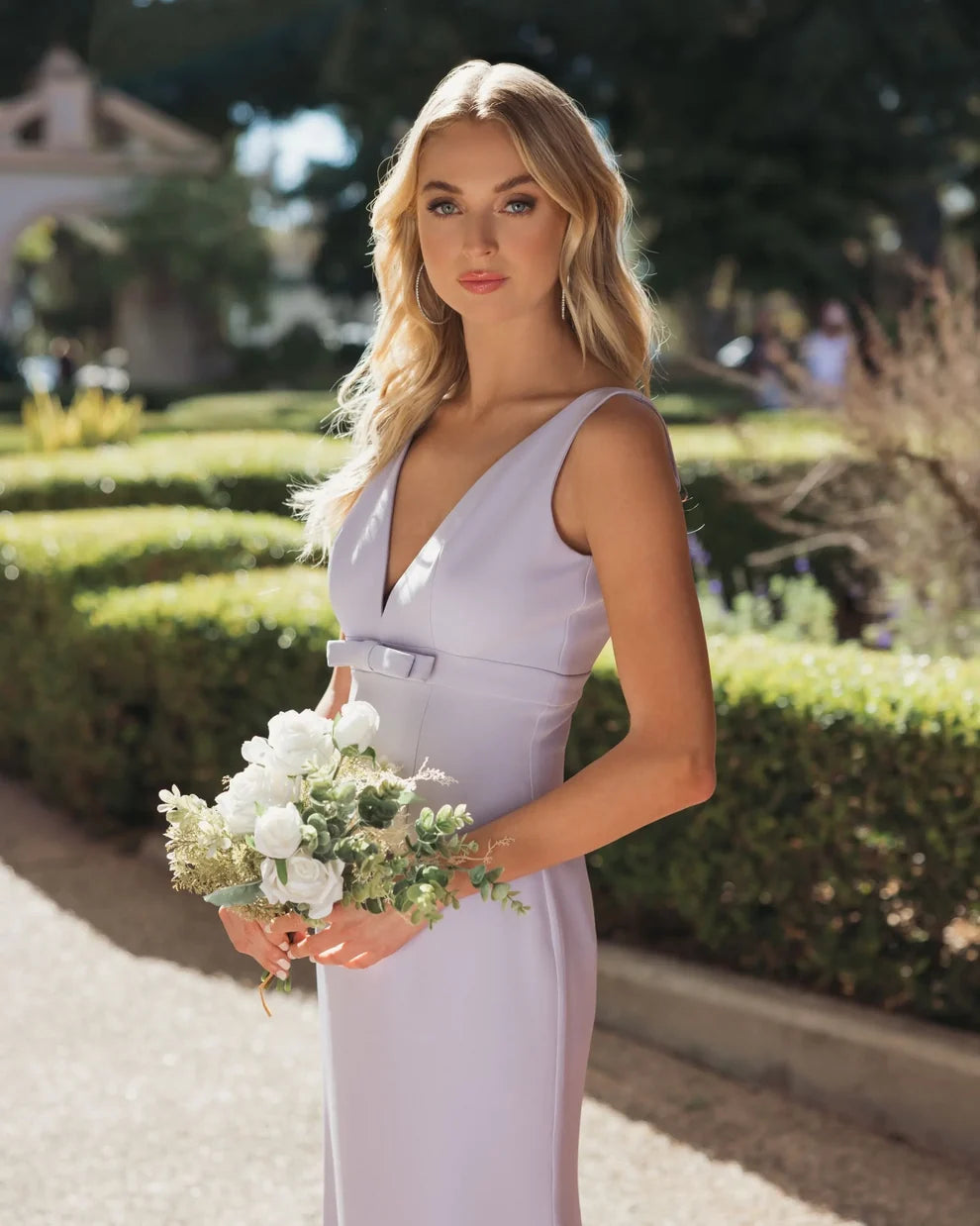 V-Neck Floor-Length Crepe Formal Dress by Mac Duggal 992371P in Lilac