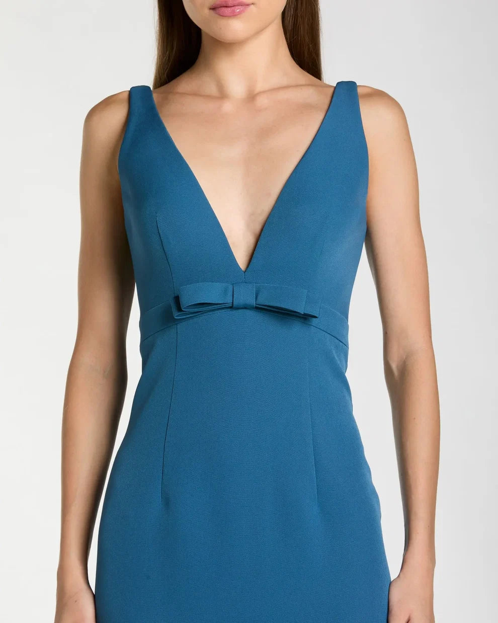 V-Neck Floor-Length Crepe Formal Dress by Mac Duggal 992371P in Ocean