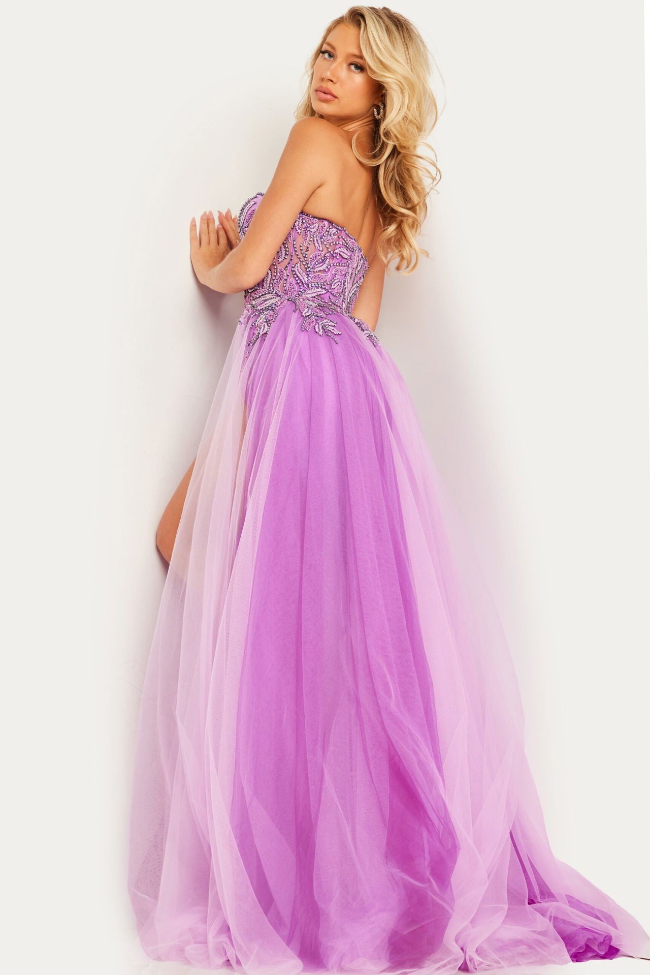 Prom Dresses A Line Long Beaded Formal Prom Slit Dress Lilac