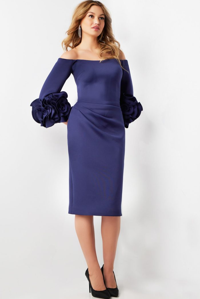 Formal Dresses Knee Length Scuba Formal Dress Navy
