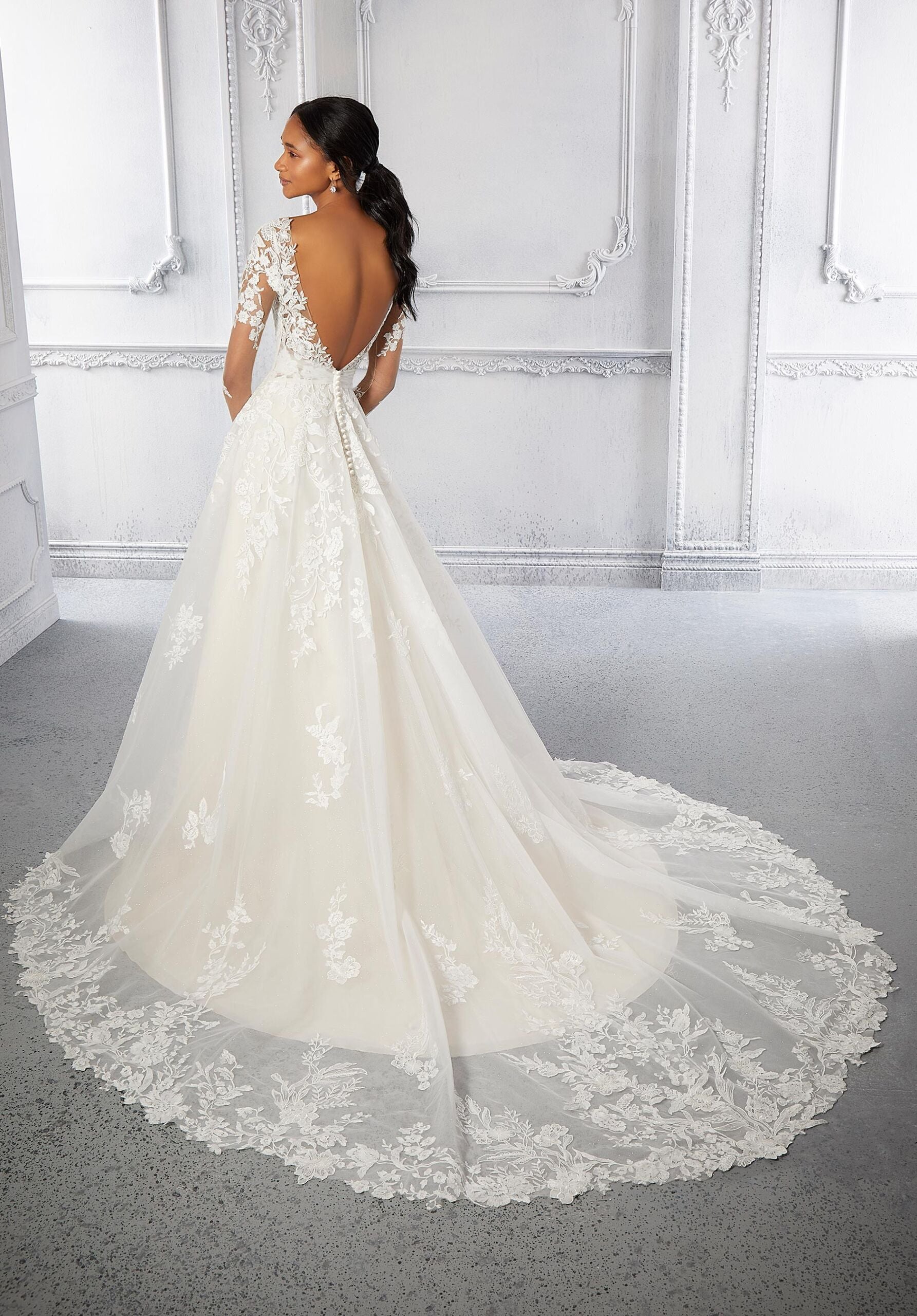Wedding Dresses Long Sleeve Lace Wedding Bridal Gown MGNY Madeline Gardner New York 2372 Ivory/Champagne/Honey