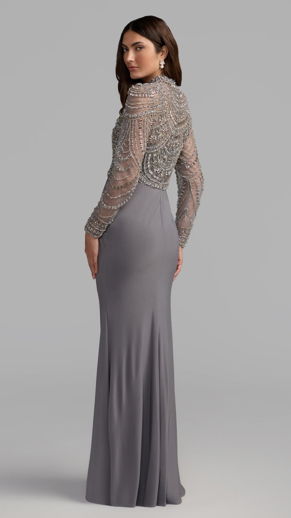 Mac Duggal style 2377 in Platinum, back view
