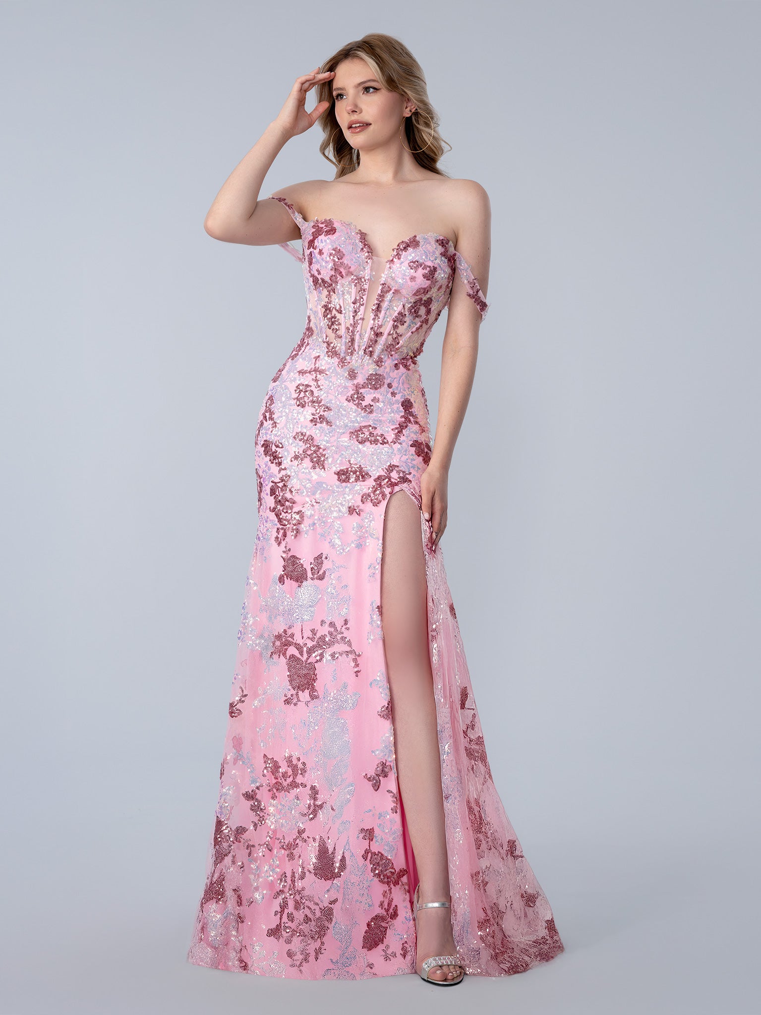 Prom Dresses Long Formal Floral Sequin Prom Dress Pink