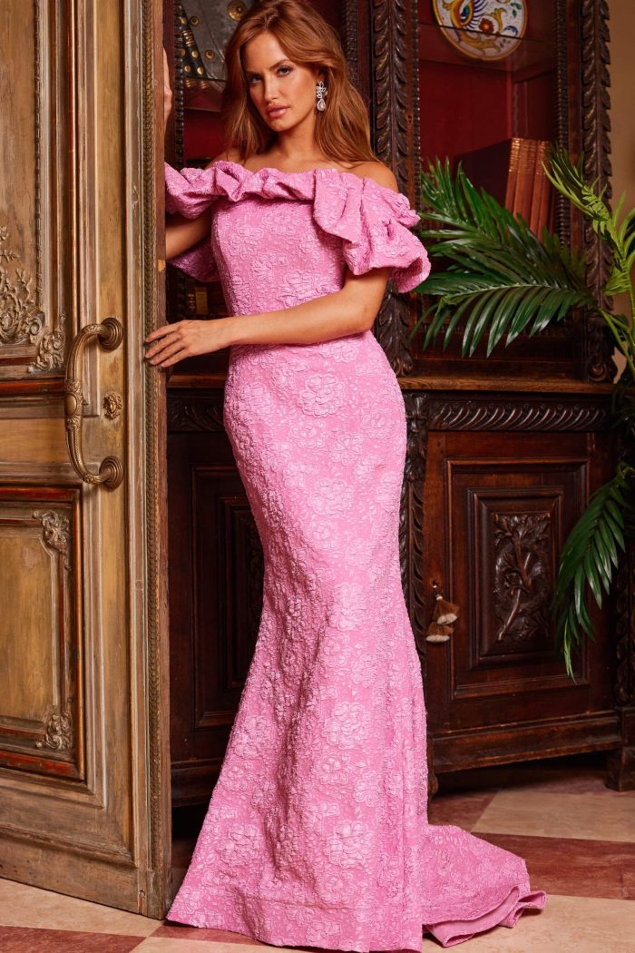 Formal Dresses Long Fitted Ruffle Mermaid Formal Dress Pink
