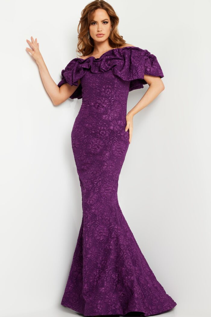 Formal Dresses Long Fitted Ruffle Mermaid Formal Dress Plum