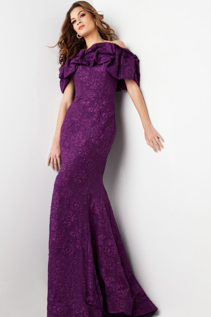 Formal Dresses Long Fitted Ruffle Mermaid Formal Dress Plum