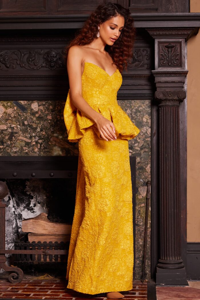 Mother of the Bride Dresses Long Mermaid Peplum Formal Dress Mustard