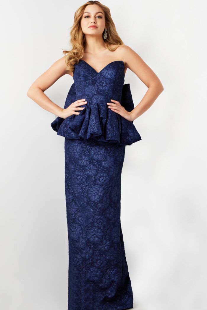 Mother of the Bride Dresses Long Mermaid Peplum Formal Dress Navy