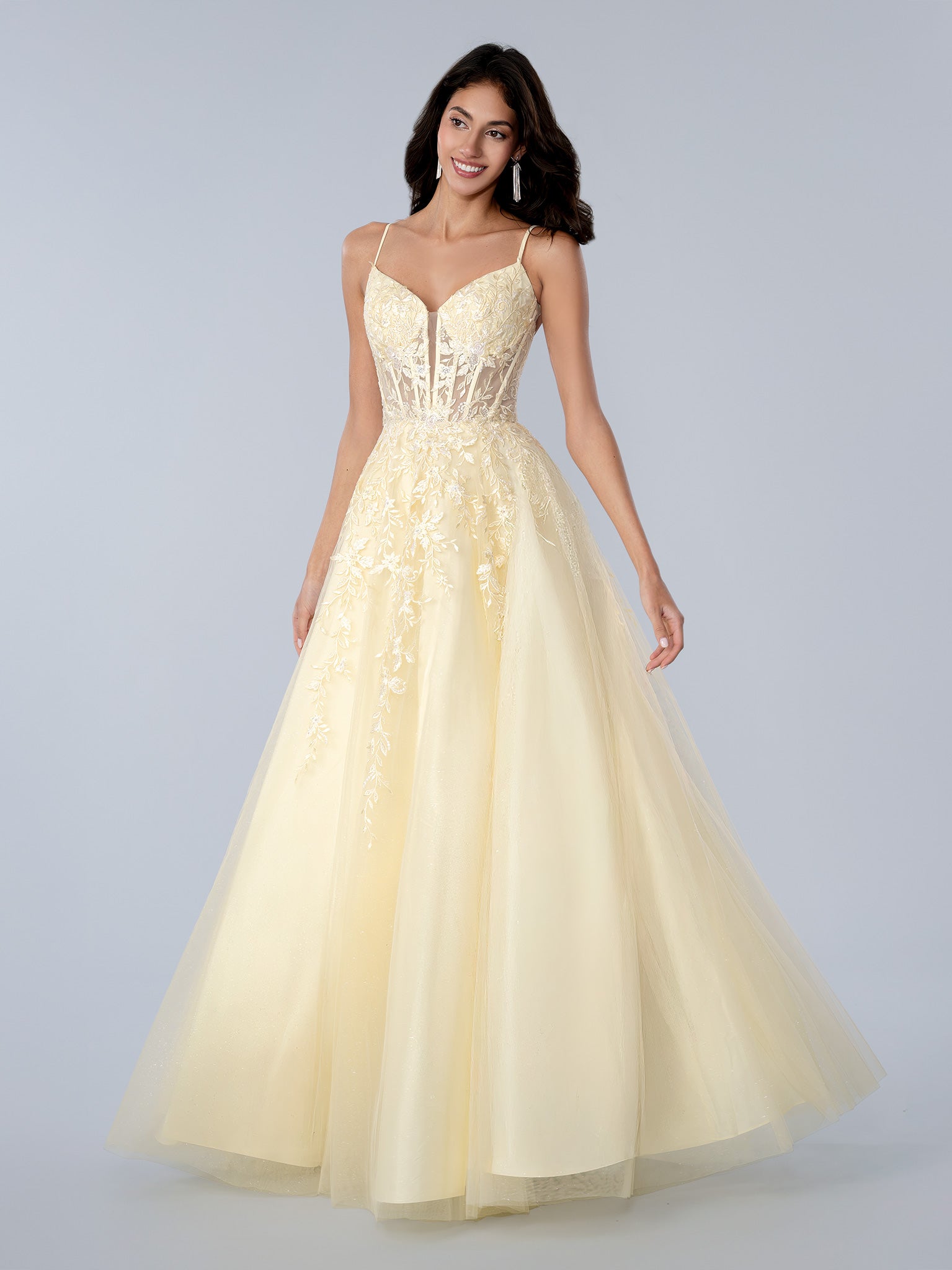 Prom Dresses A Line Floral Long Formal Prom Dress Yellow