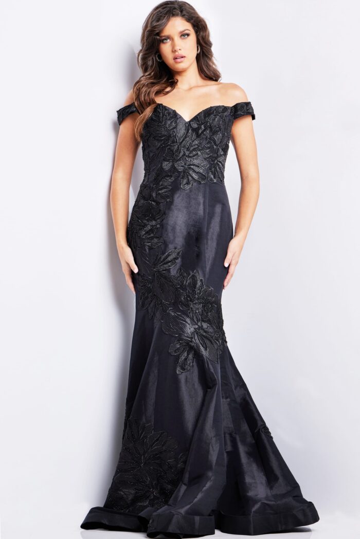 Formal Dresses Long Beaded Print Formal Dress Black