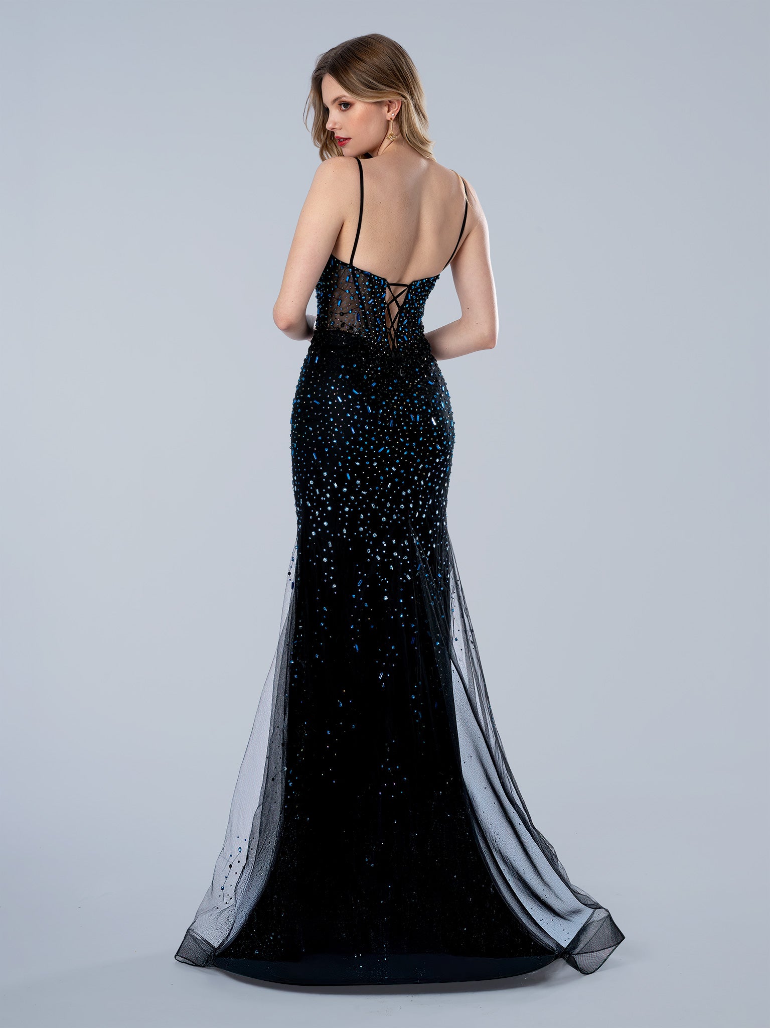 Prom Dresses Long Beaded Formal Fitted Prom Dress Black