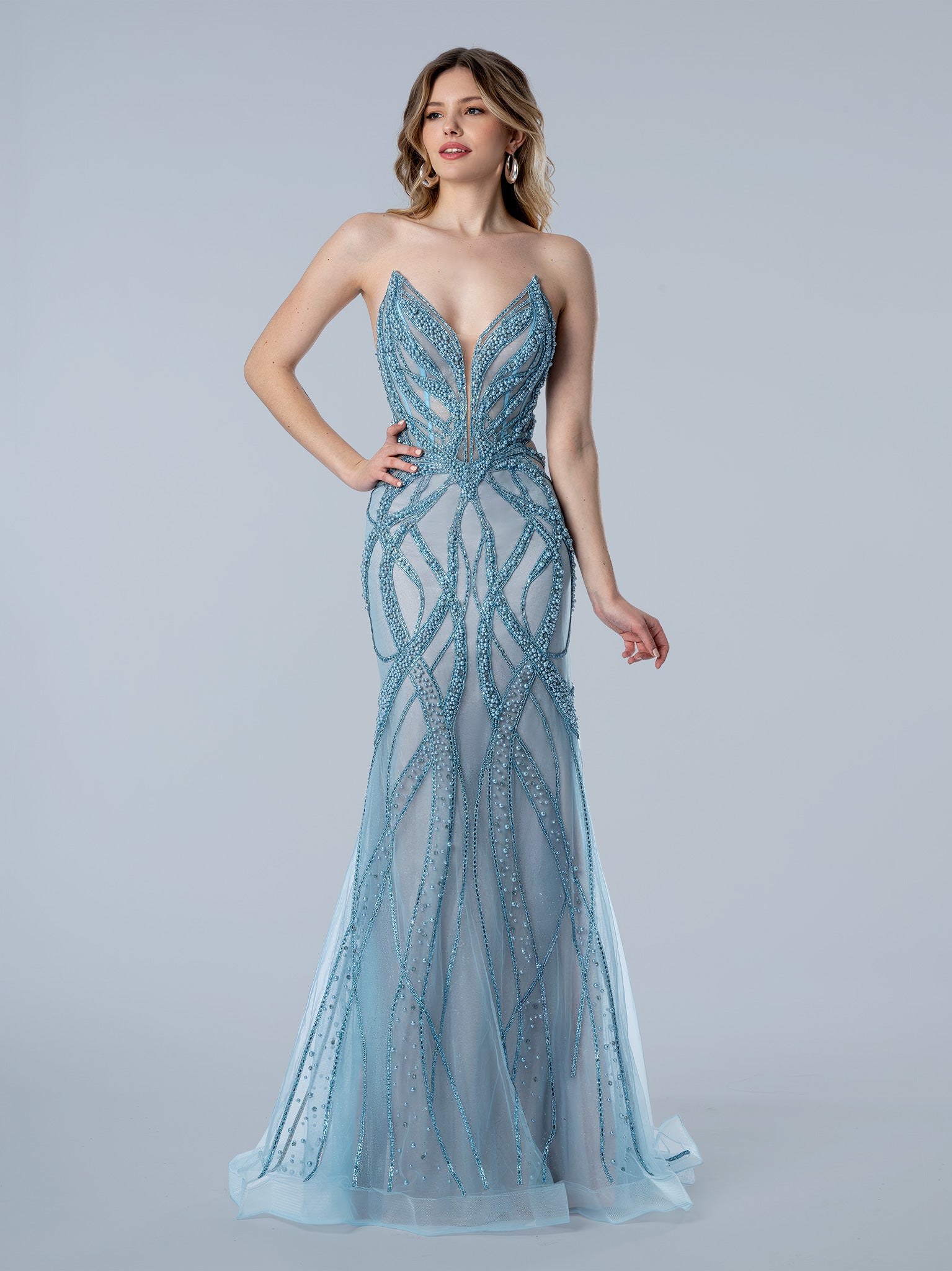 Prom Dresses Beaded Long Formal Prom Dress Blue