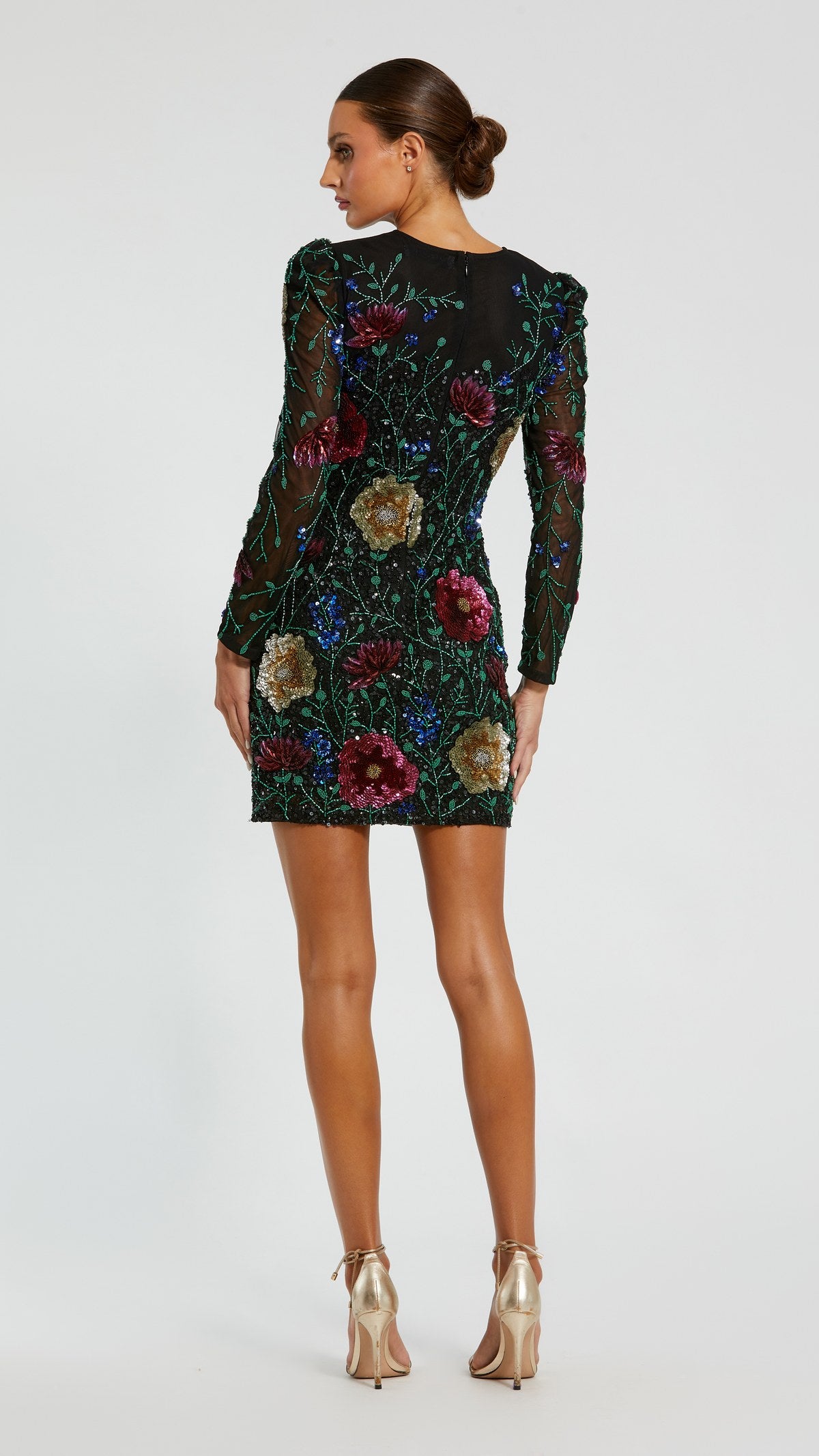 Mac Duggal style 24006 in Black Multi, back view