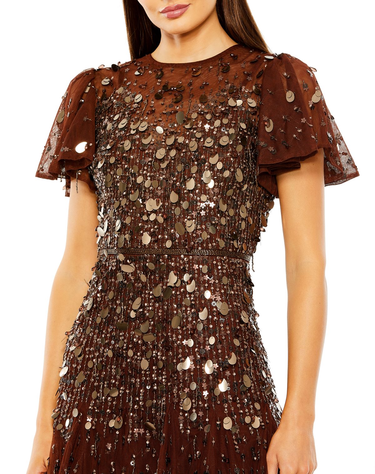 Formal Dresses Paillette Sequin A Line Beaded Formal Dress Espresso
